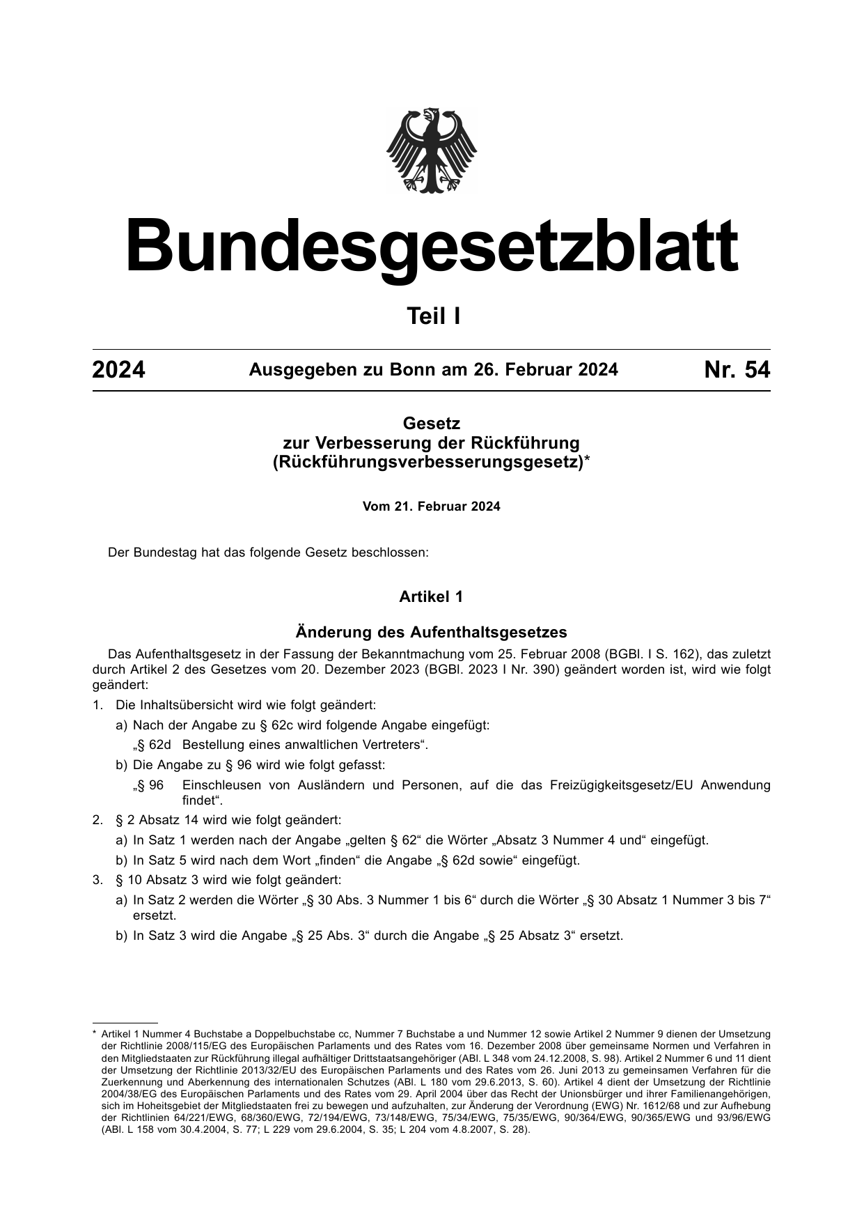 BGBl. 2024, Seite 1 — Originalseite als Abbildung