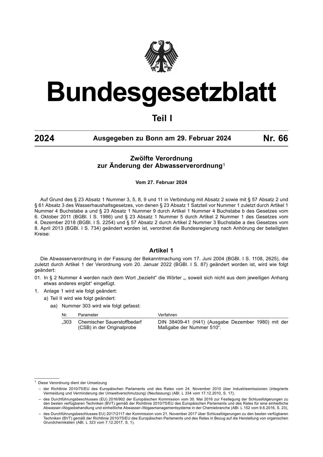 BGBl. 2024, Seite 1 — Originalseite als Abbildung