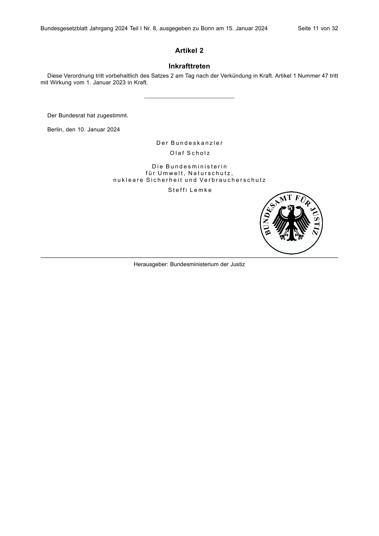 BGBl. 2024, Seite 11 — Originalseite als Abbildung