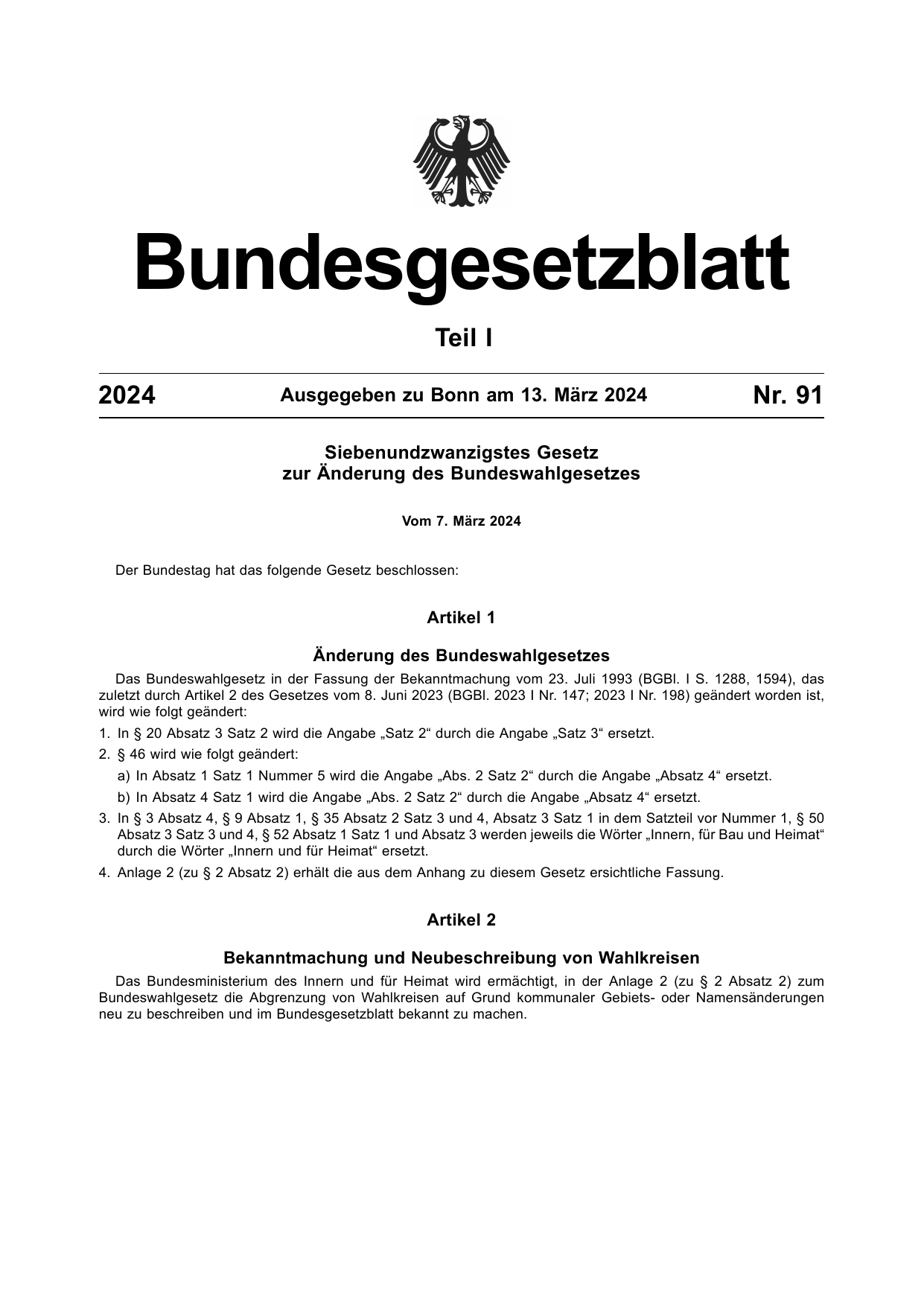 BGBl. 2024, Seite 1 — Originalseite als Abbildung