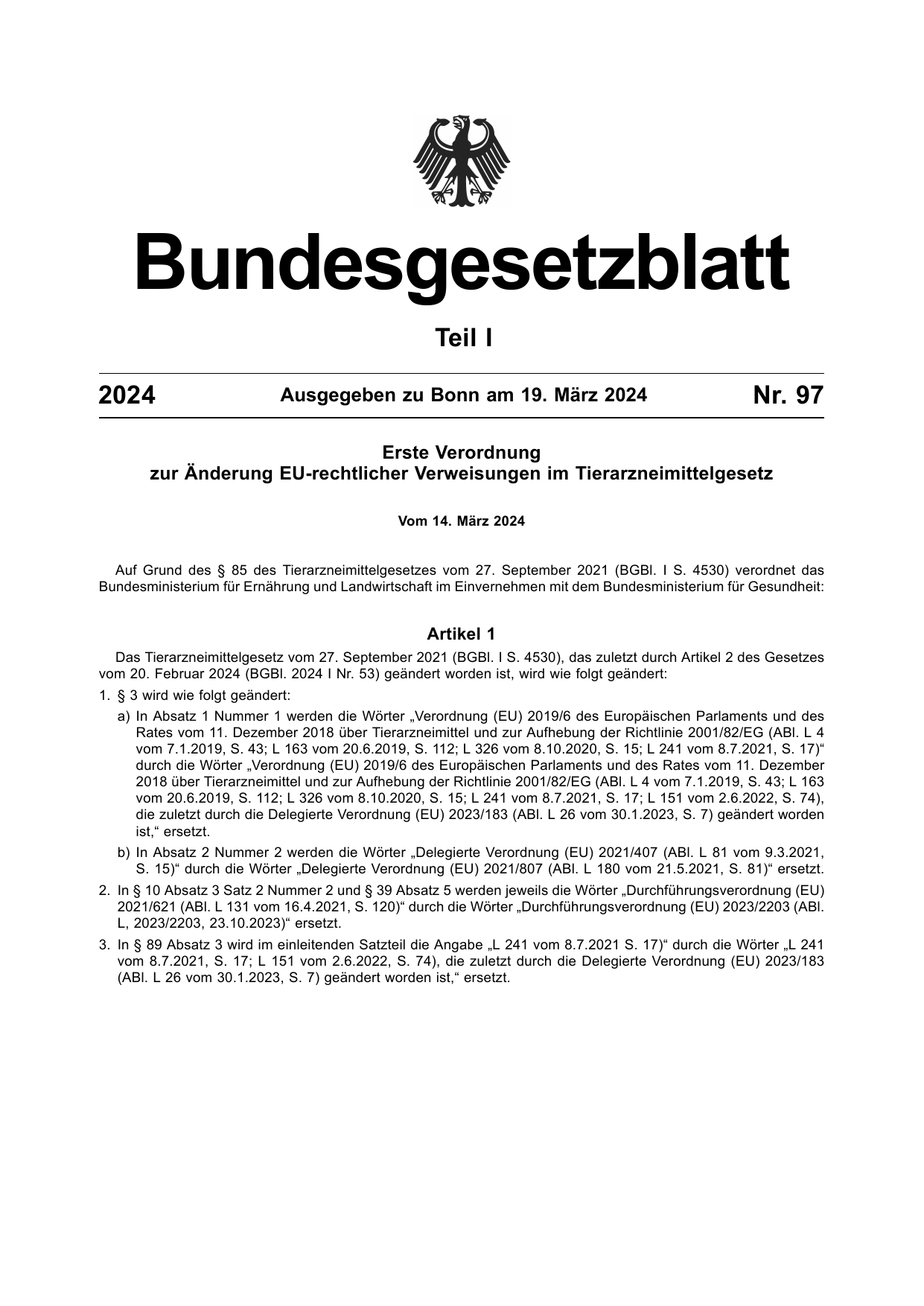 BGBl. 2024, Seite 1 — Originalseite als Abbildung