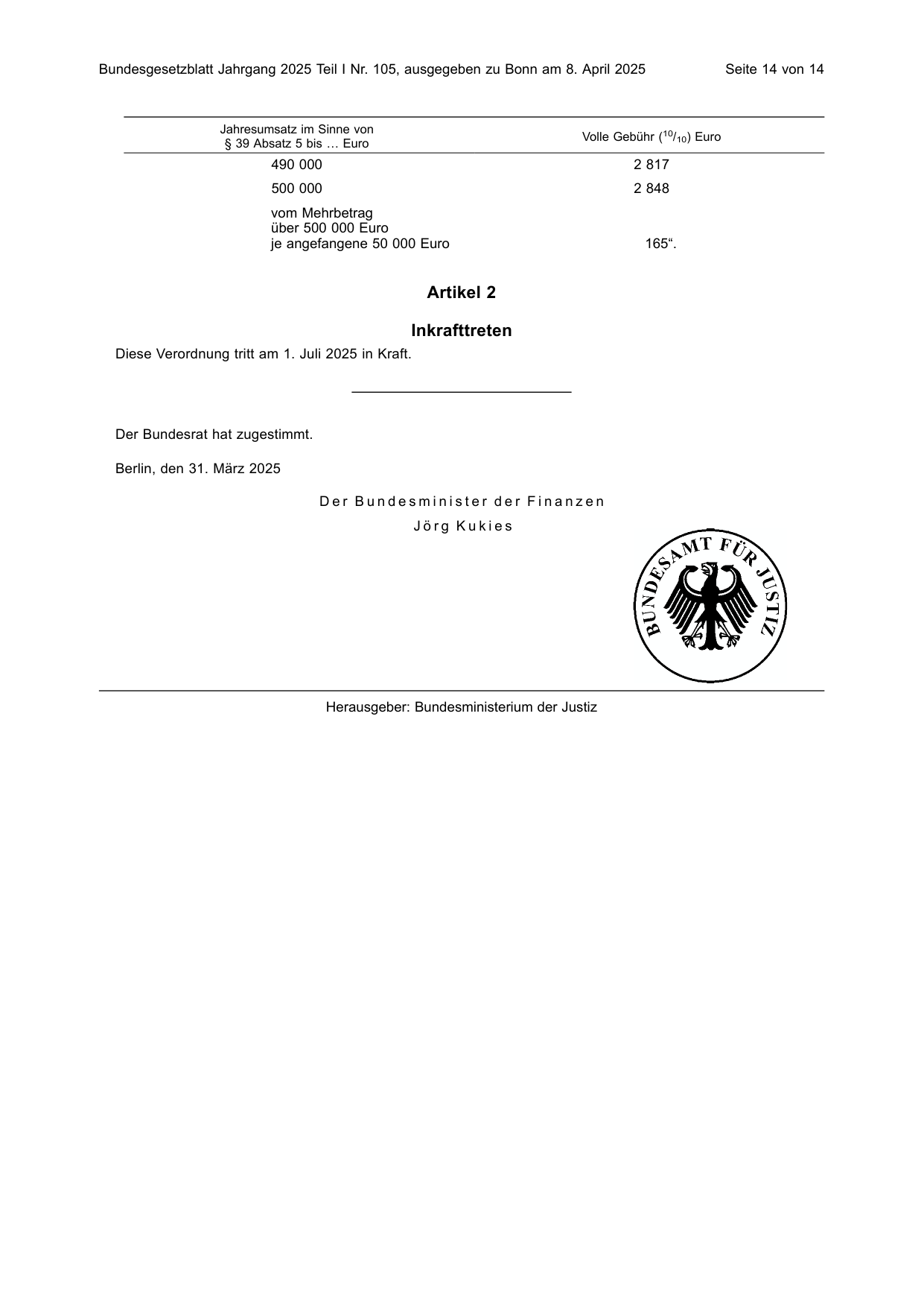 BGBl. 2025, Seite 14 — Originalseite als Abbildung