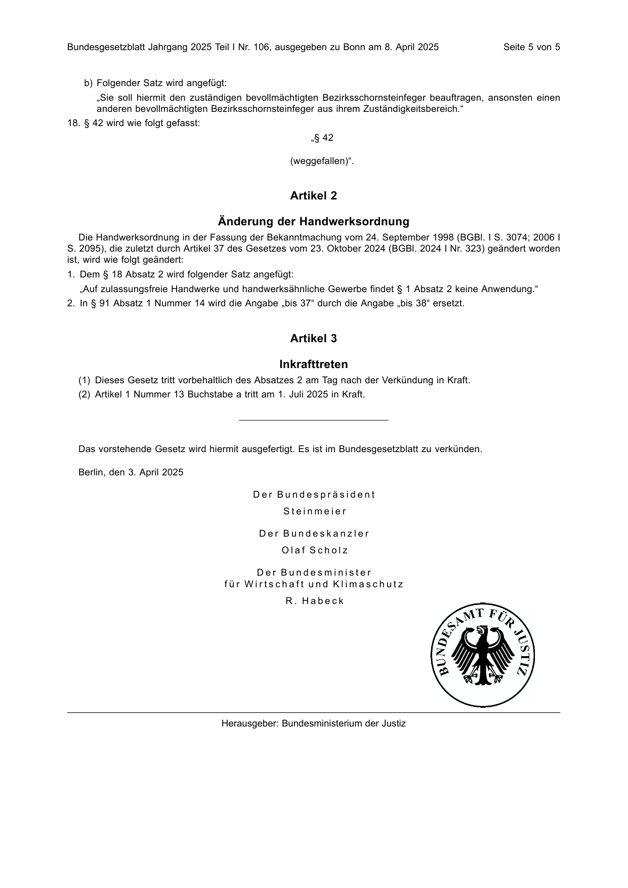 BGBl. 2025, Seite 5 — Originalseite als Abbildung