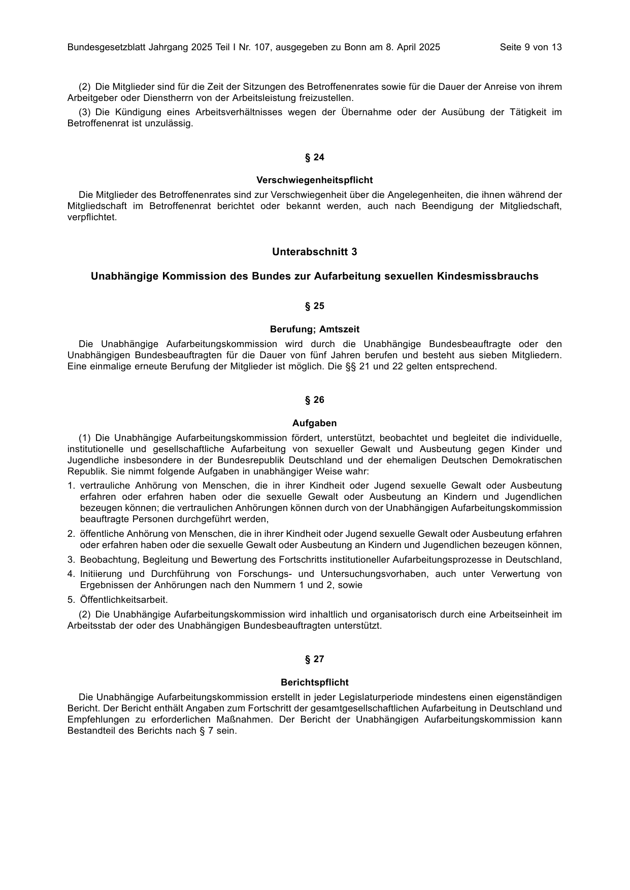 BGBl. 2025, Seite 9 — Originalseite als Abbildung