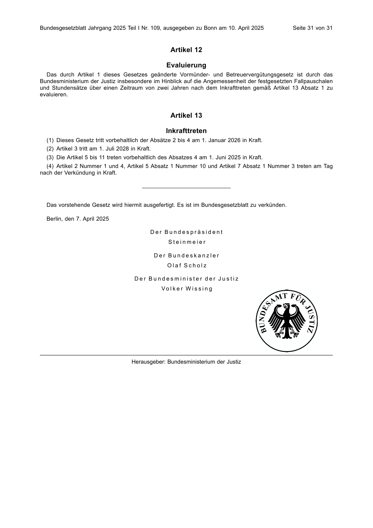 BGBl. 2025, Seite 31 — Originalseite als Abbildung