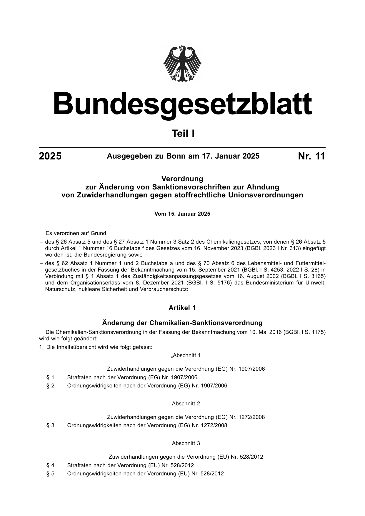 BGBl. 2025, Seite 1 — Originalseite als Abbildung