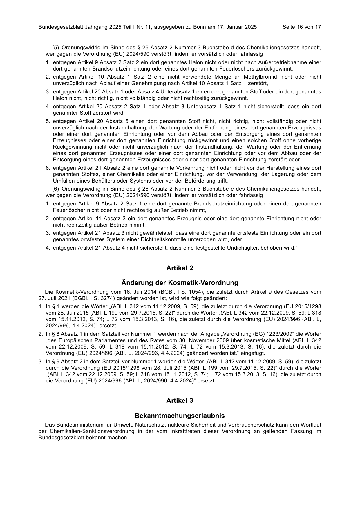 BGBl. 2025, Seite 16 — Originalseite als Abbildung