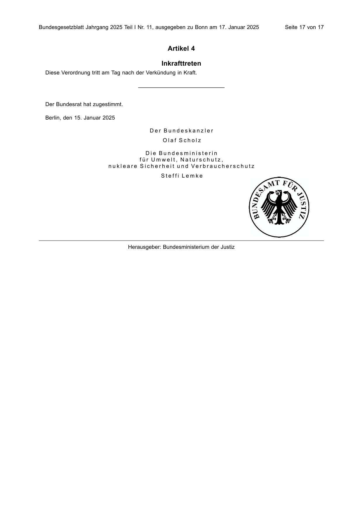 BGBl. 2025, Seite 17 — Originalseite als Abbildung