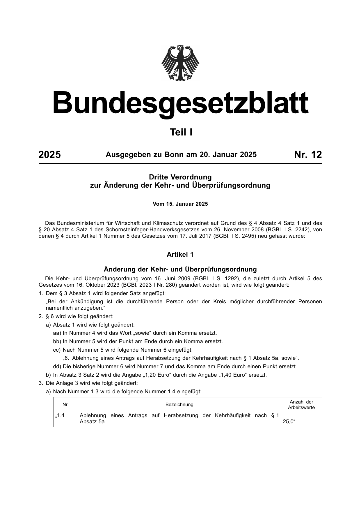 BGBl. 2025, Seite 1 — Originalseite als Abbildung