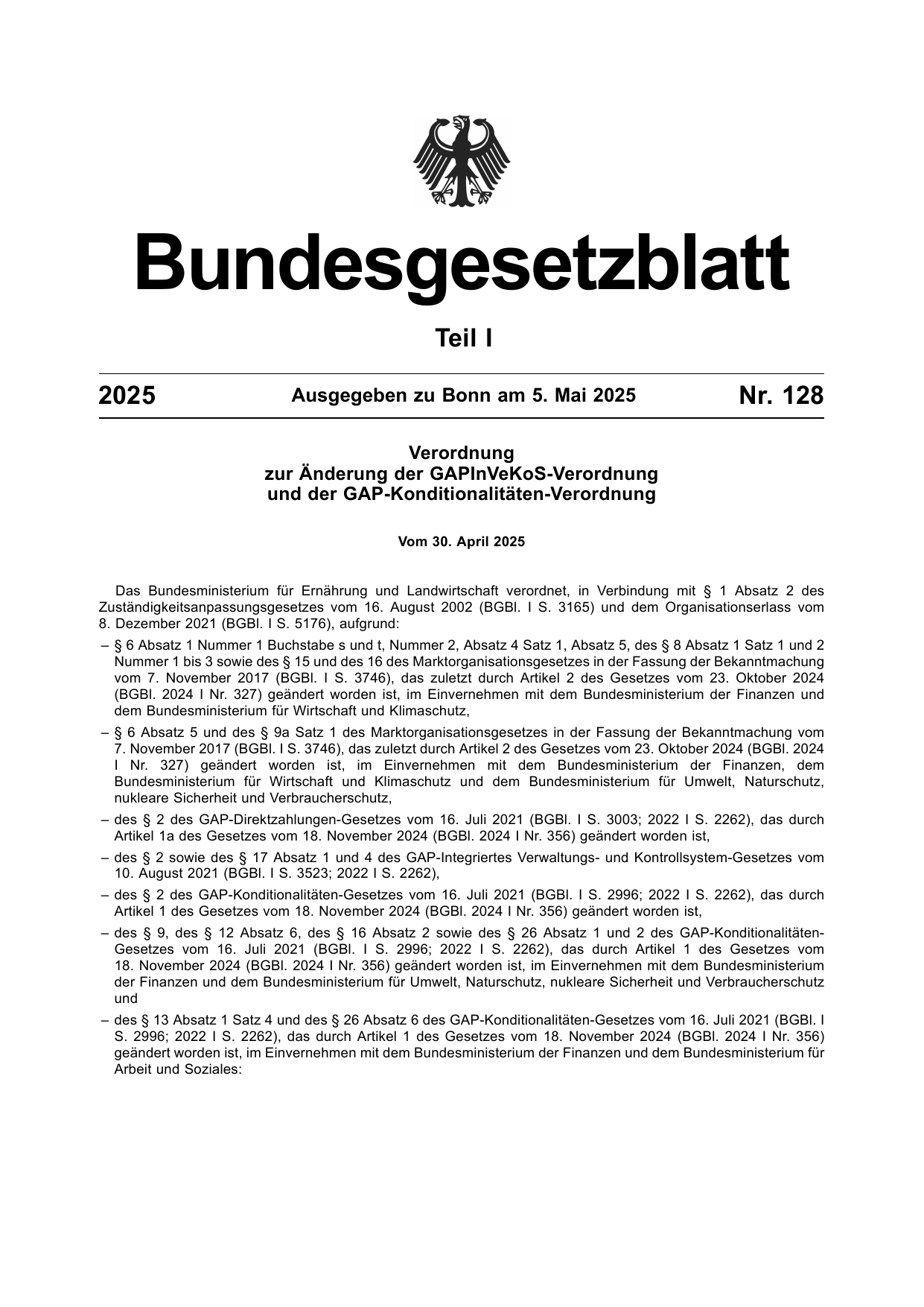 BGBl. 2025, Seite 1 — Originalseite als Abbildung