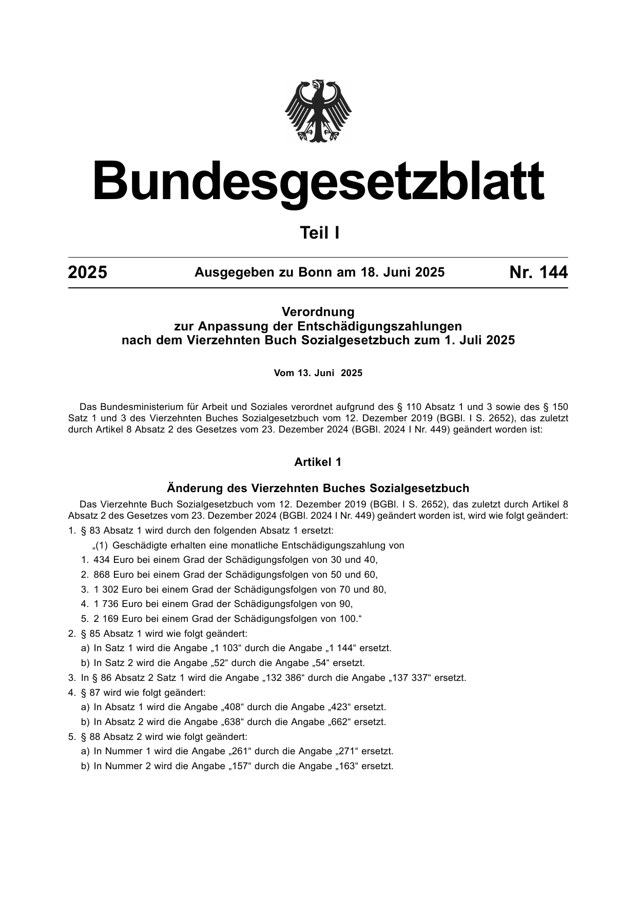 BGBl. 2025, Seite 1 — Originalseite als Abbildung
