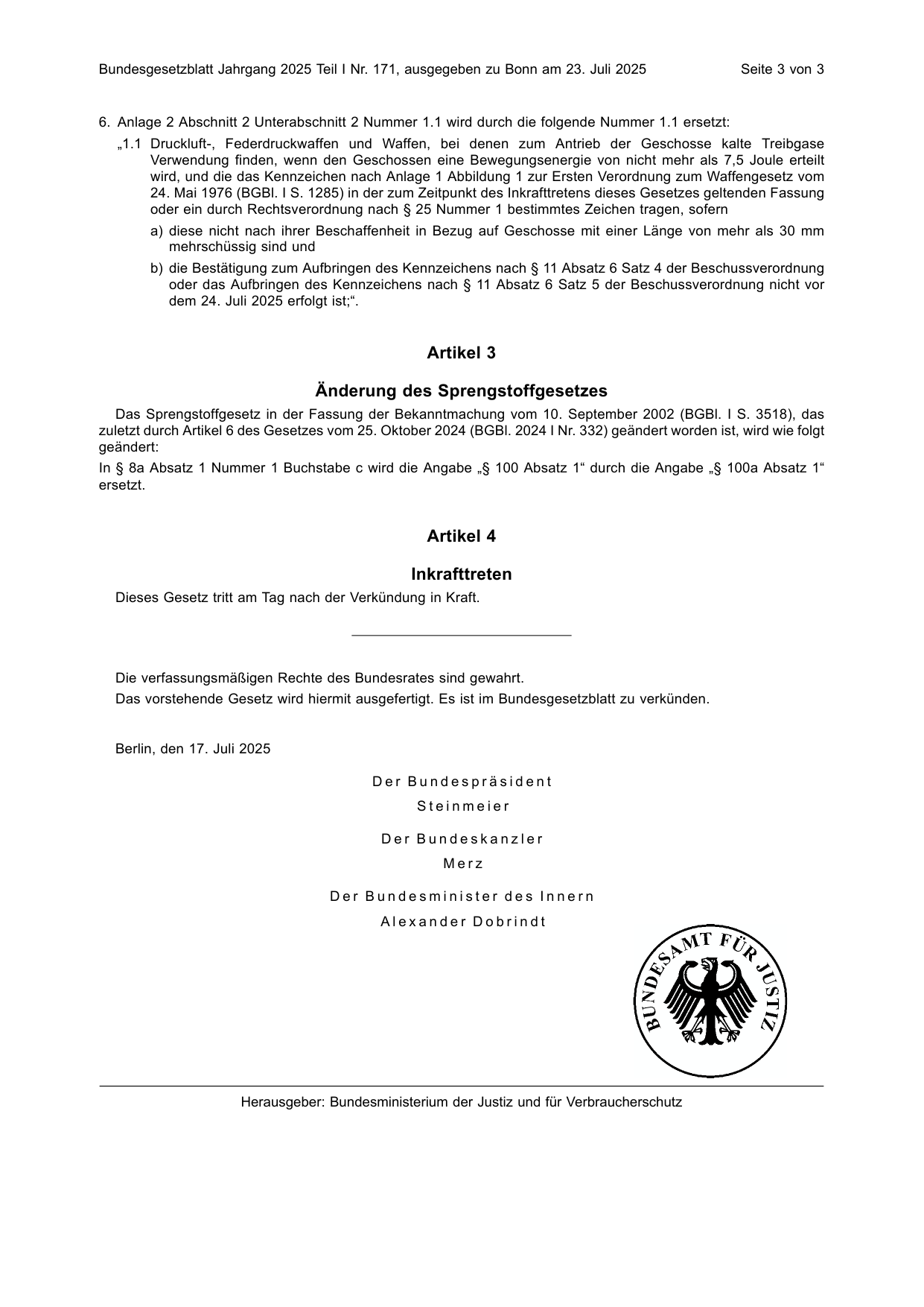 BGBl. 2025, Seite 3 — Originalseite als Abbildung