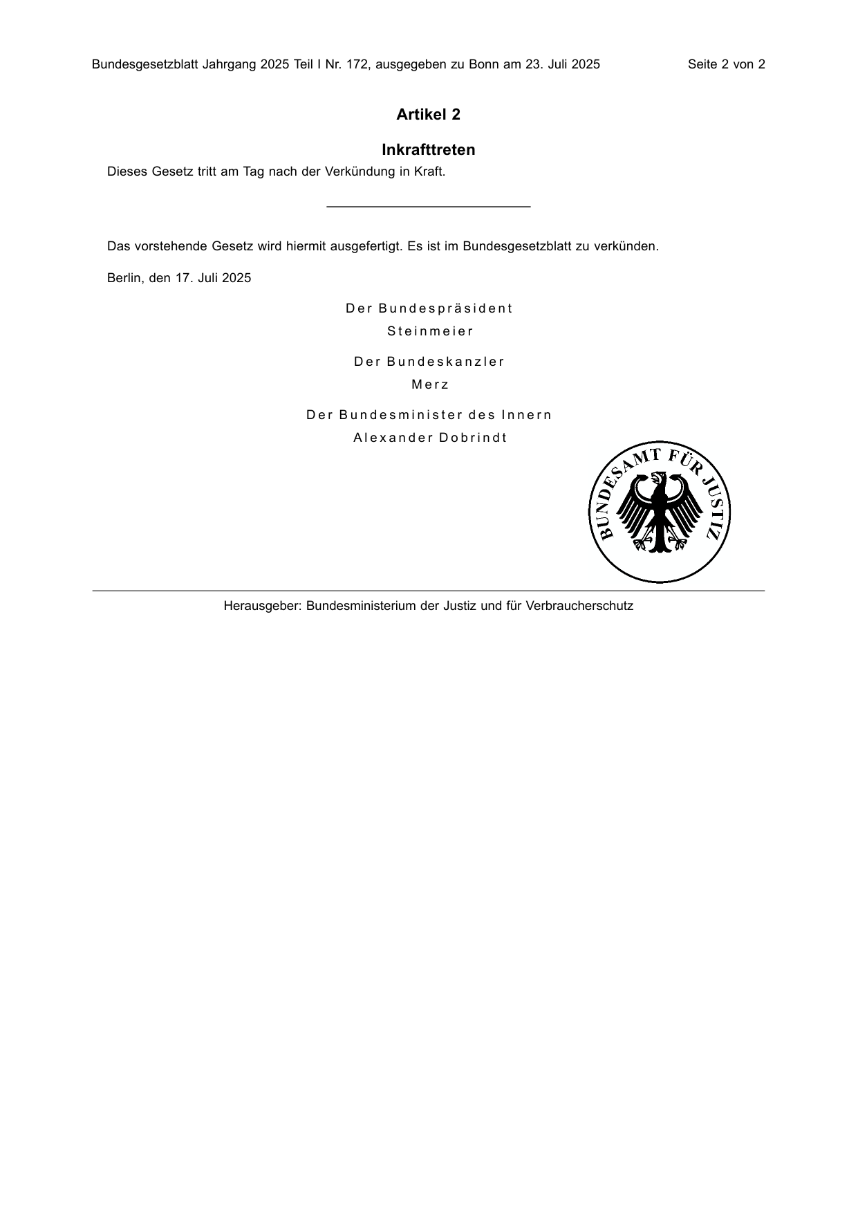 BGBl. 2025, Seite 2 — Originalseite als Abbildung