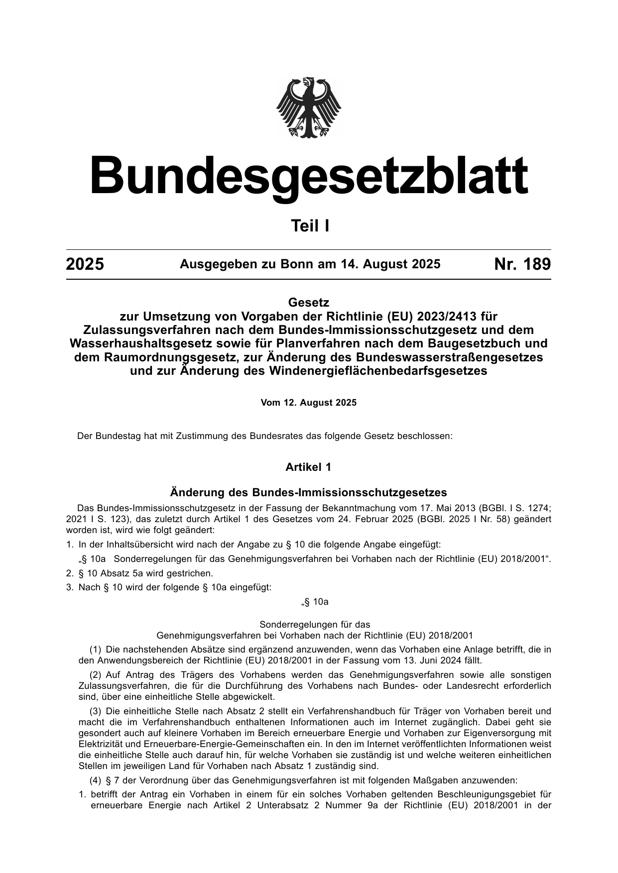 BGBl. 2025, Seite 1 — Originalseite als Abbildung