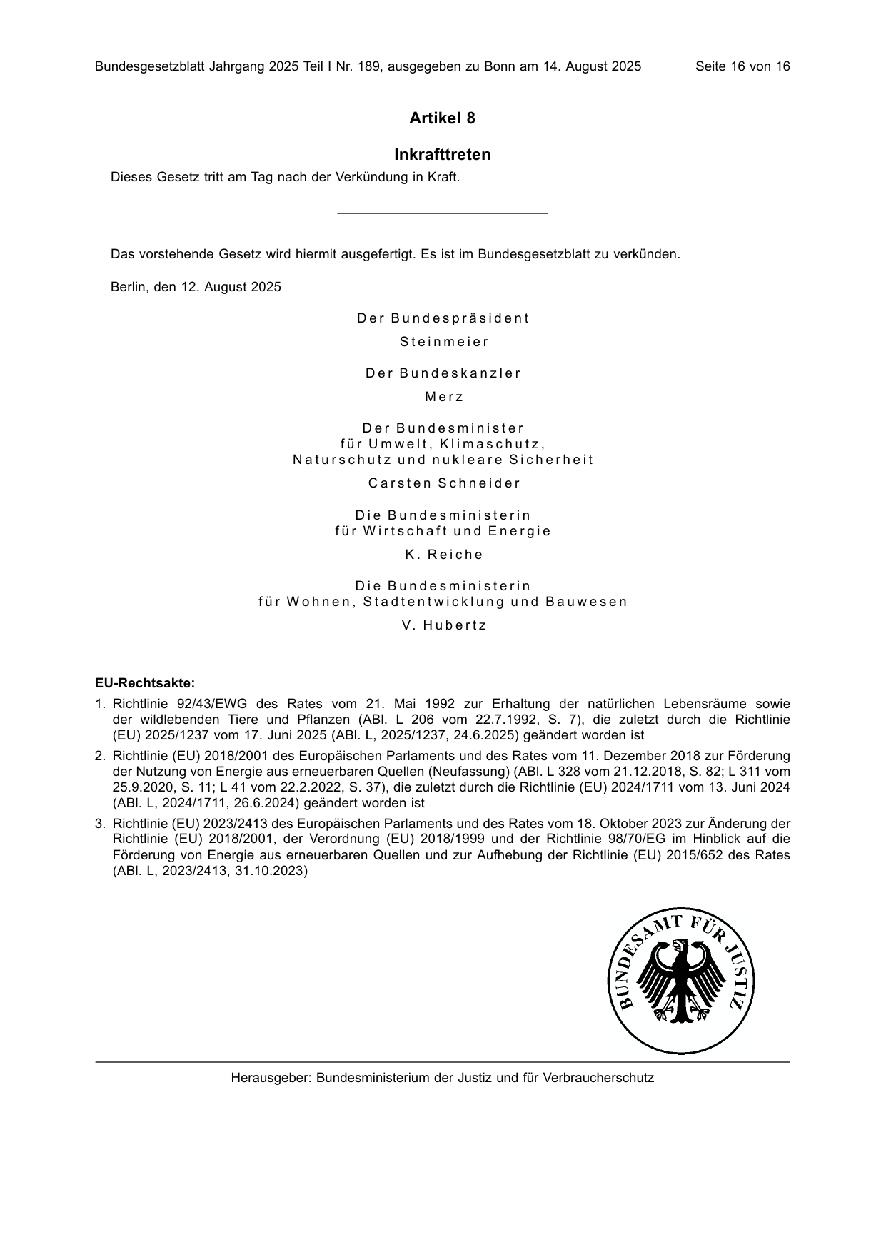 BGBl. 2025, Seite 16 — Originalseite als Abbildung
