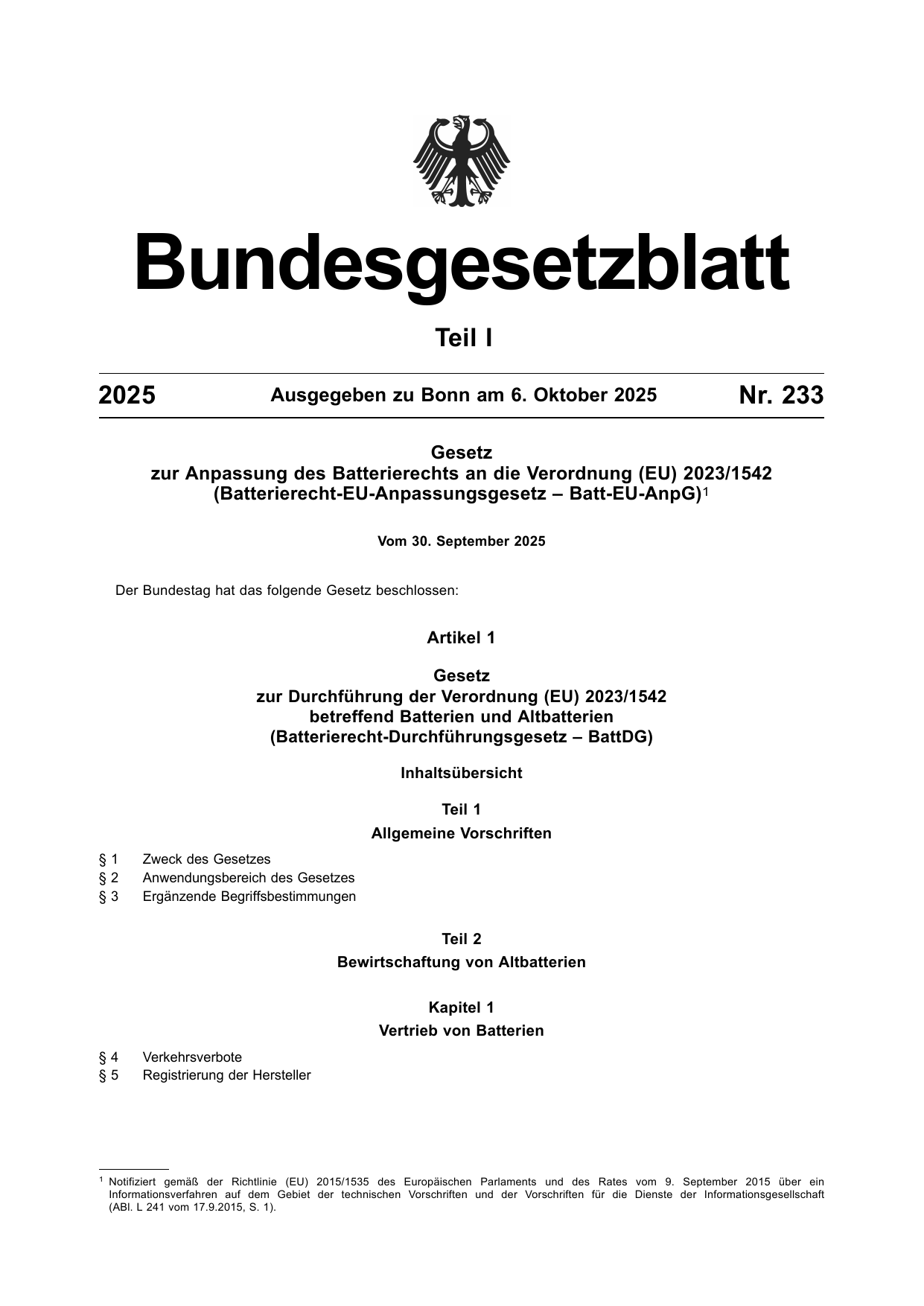 BGBl. 2025, Seite 1 — Originalseite als Abbildung