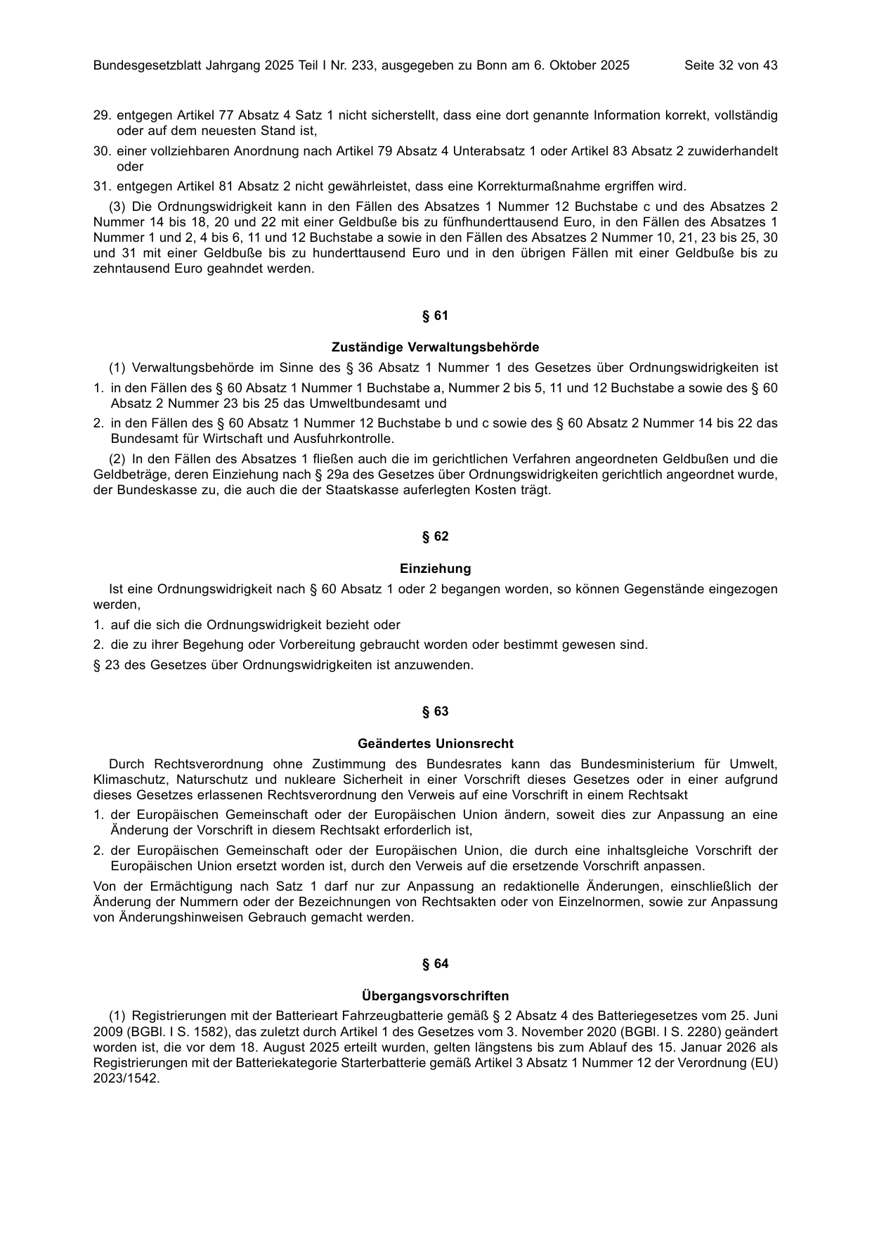 BGBl. 2025, Seite 32 — Originalseite als Abbildung