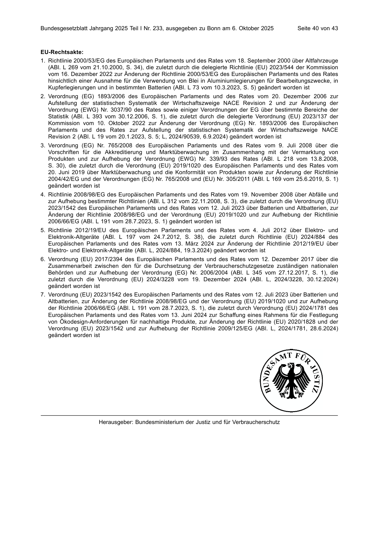BGBl. 2025, Seite 40 — Originalseite als Abbildung