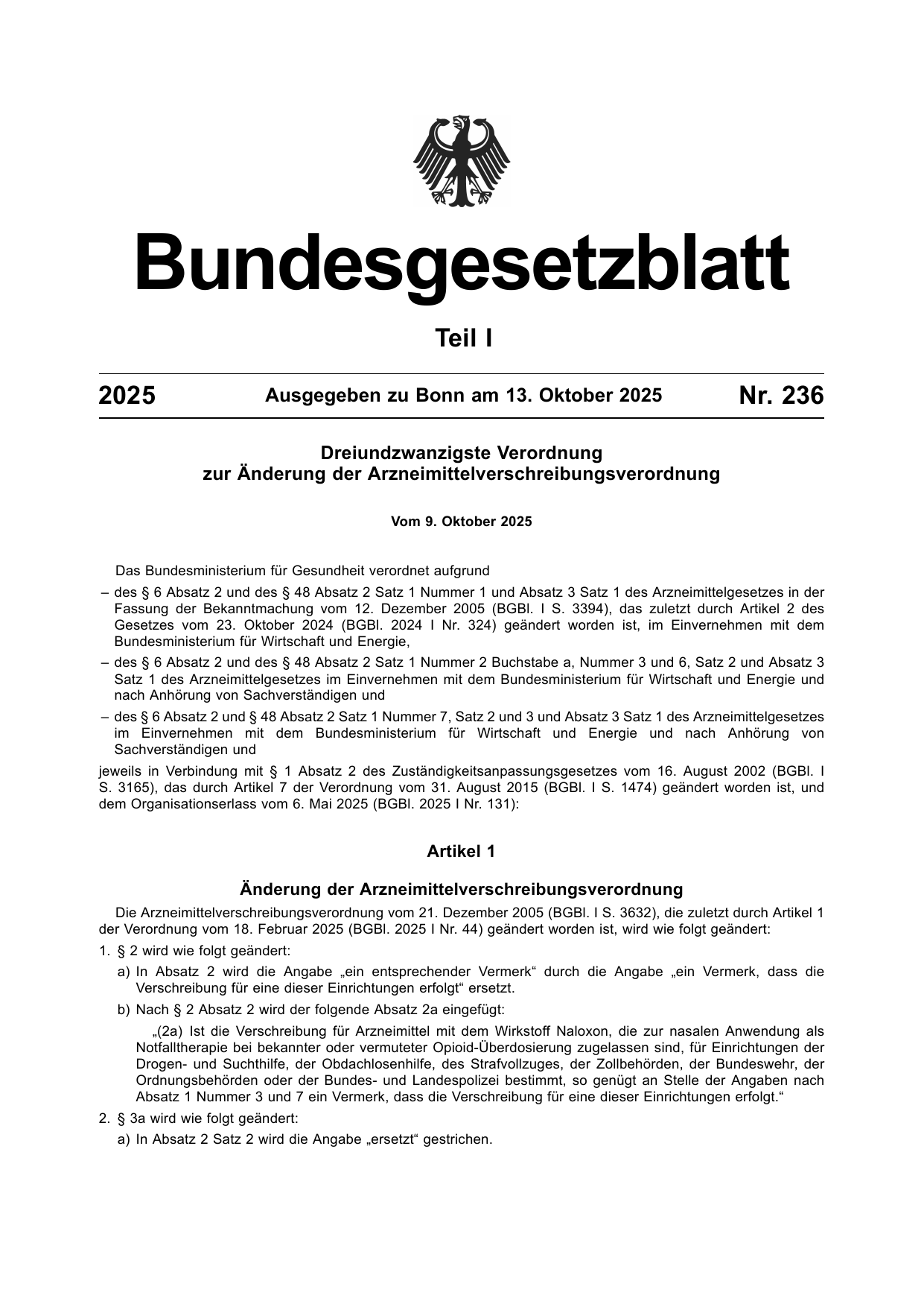 BGBl. 2025, Seite 1 — Originalseite als Abbildung