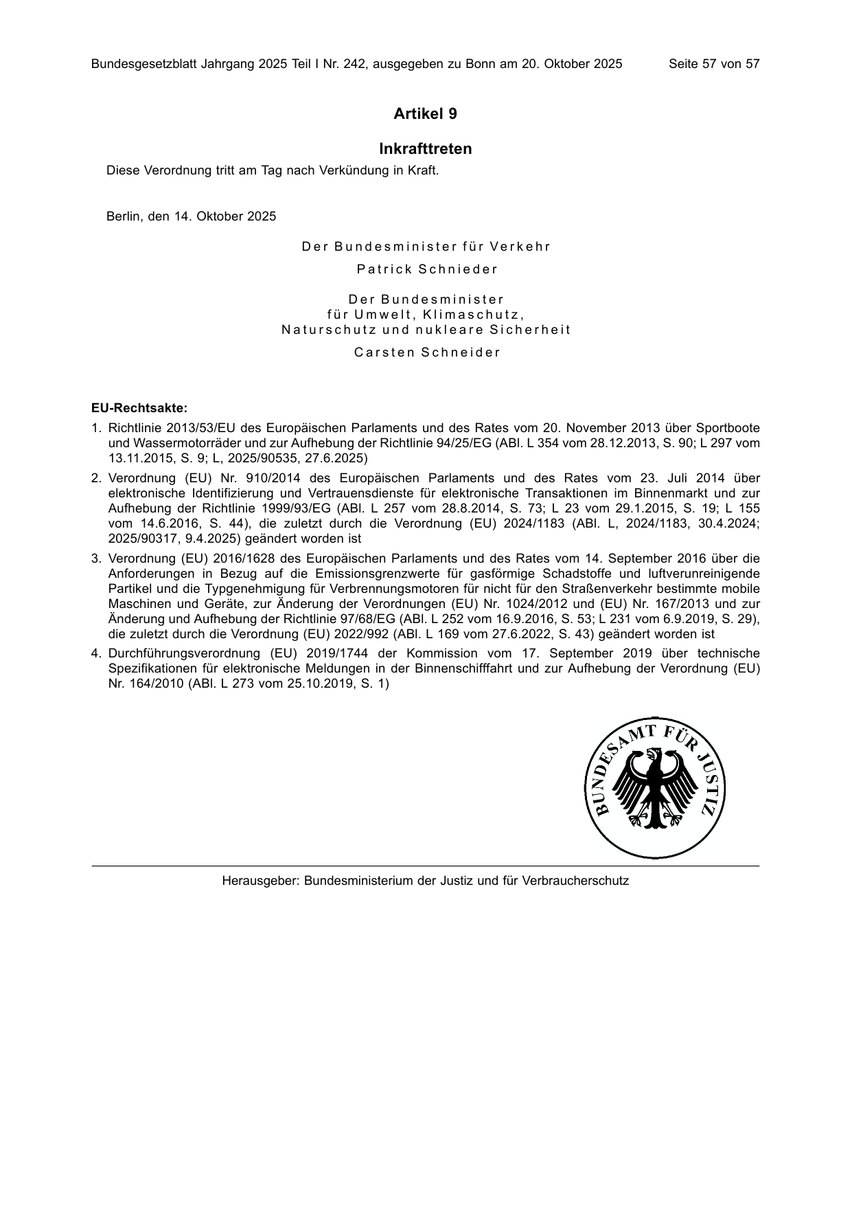 BGBl. 2025, Seite 57 — Originalseite als Abbildung