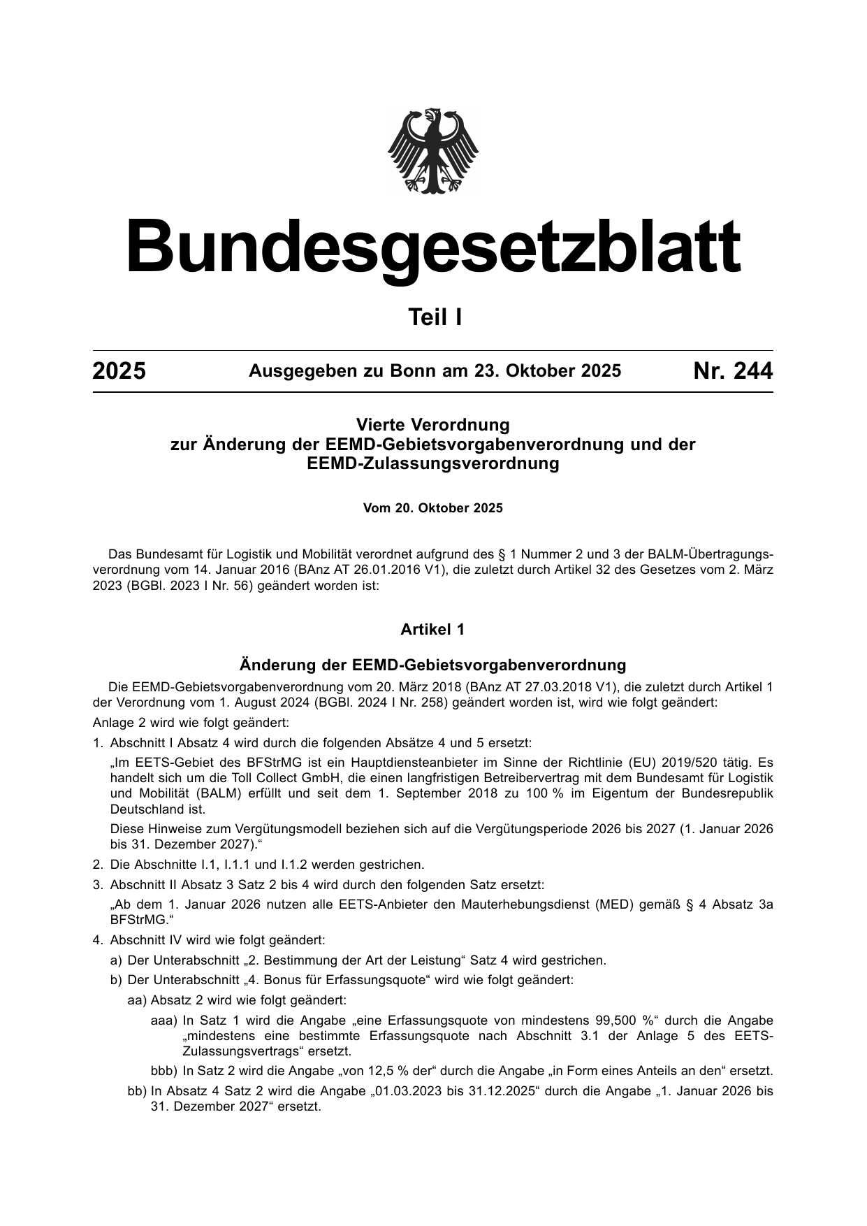 BGBl. 2025, Seite 1 — Originalseite als Abbildung