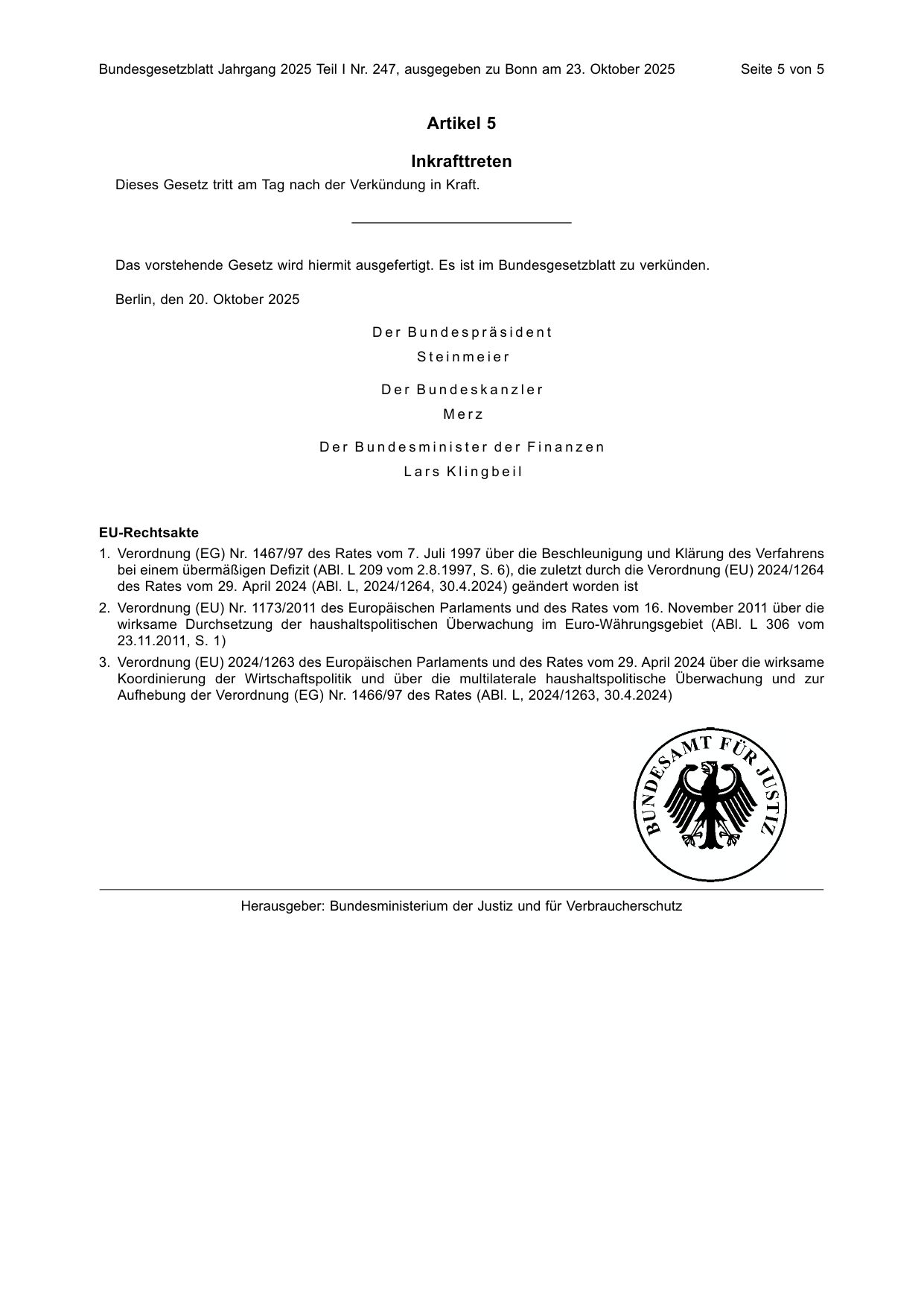 BGBl. 2025, Seite 5 — Originalseite als Abbildung