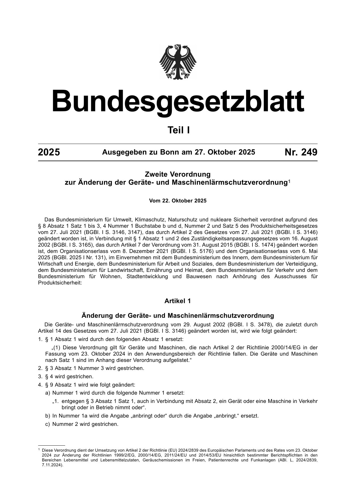 BGBl. 2025, Seite 1 — Originalseite als Abbildung