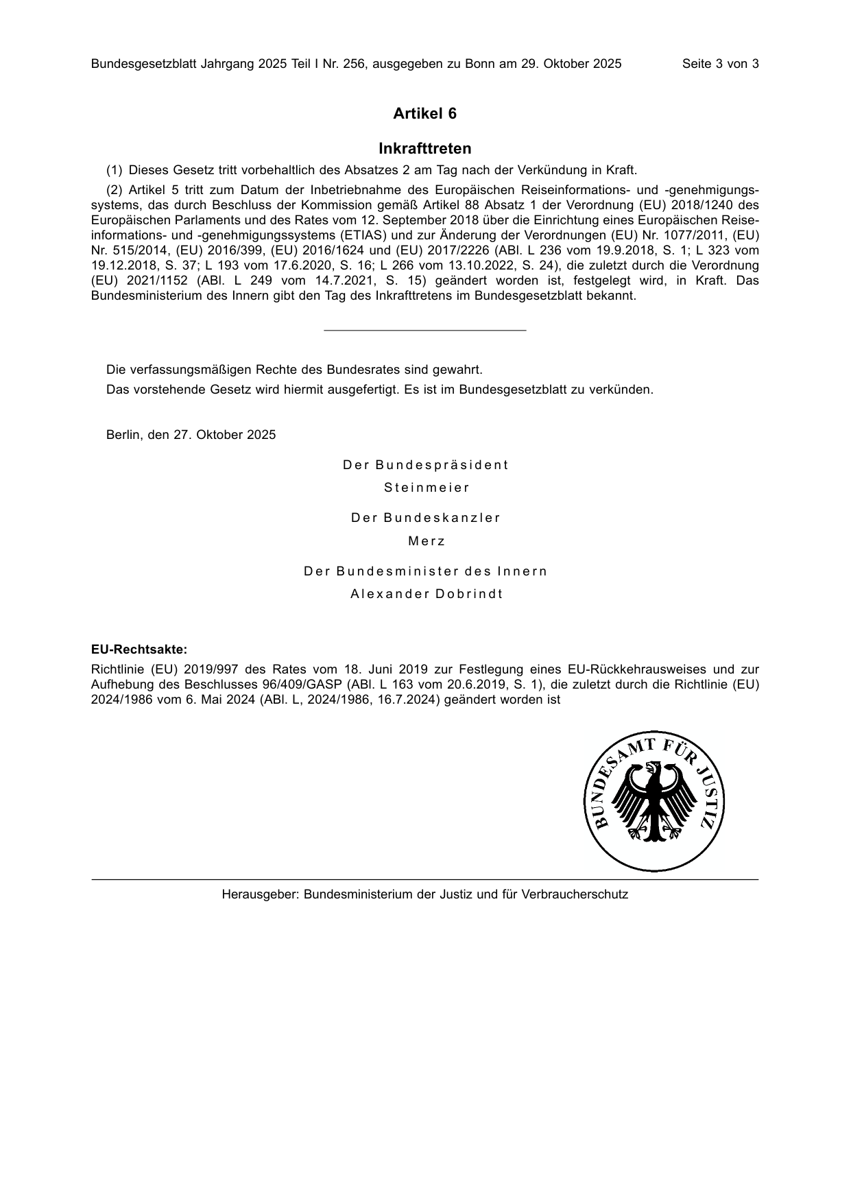 BGBl. 2025, Seite 3 — Originalseite als Abbildung