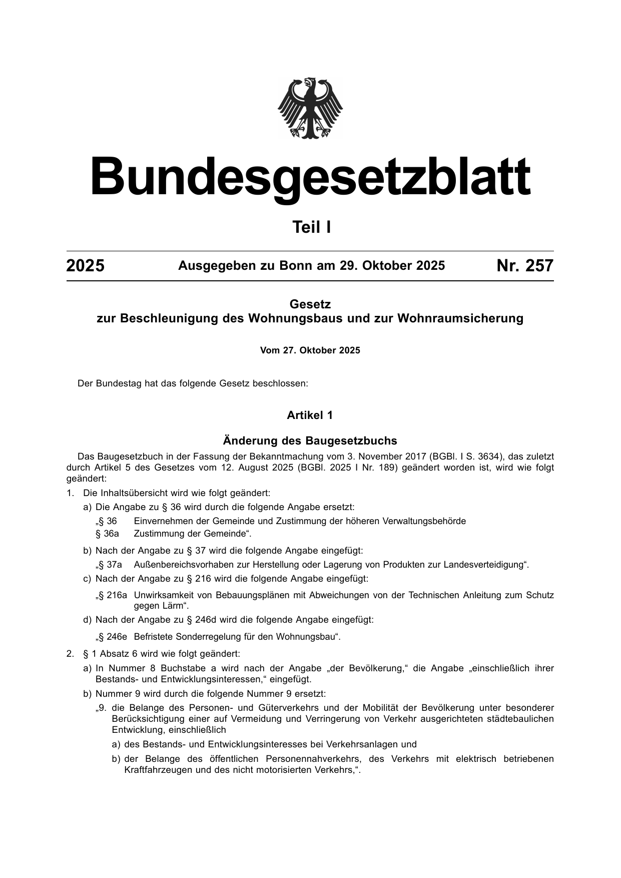 BGBl. 2025, Seite 1 — Originalseite als Abbildung