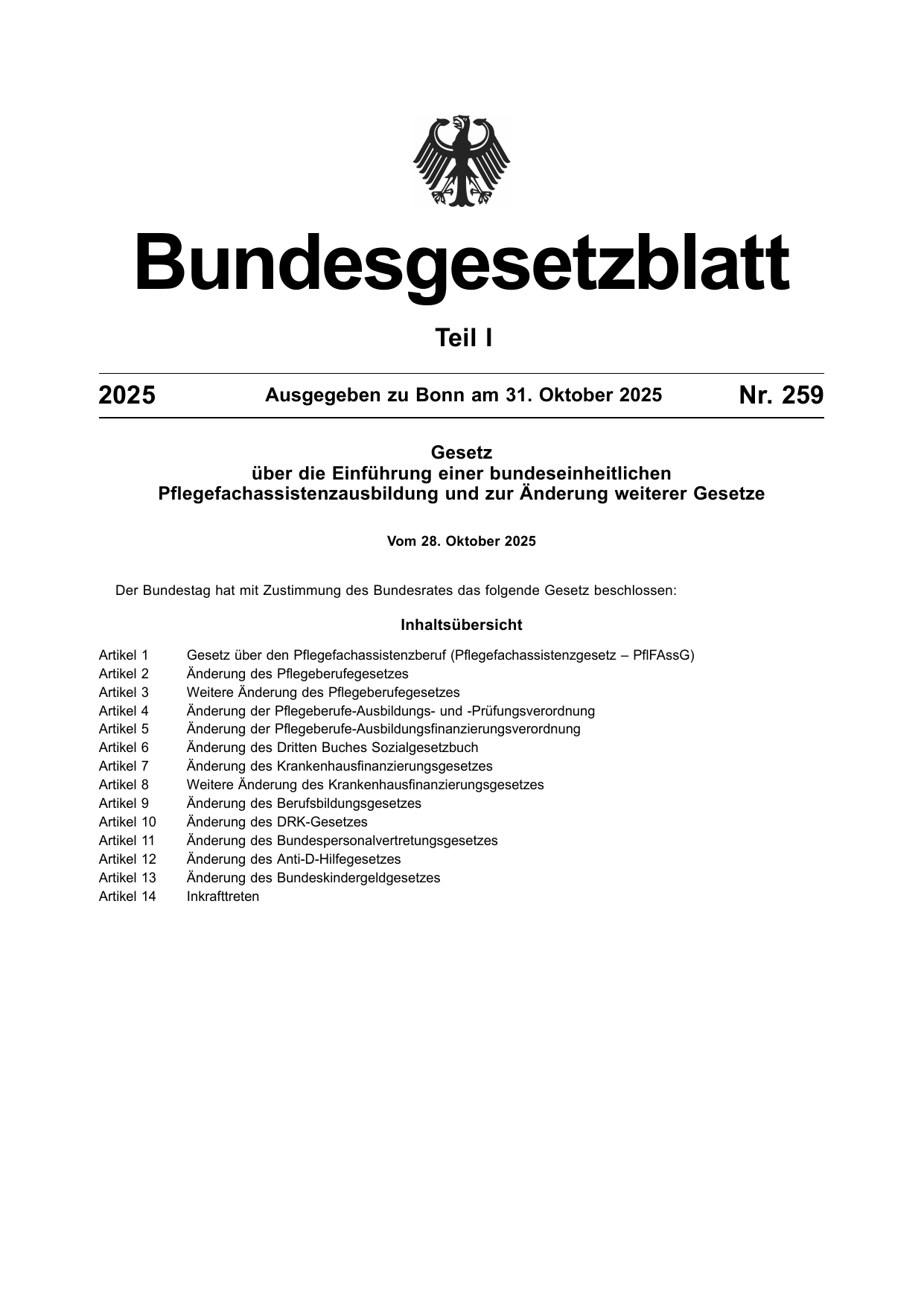 BGBl. 2025, Seite 1 — Originalseite als Abbildung