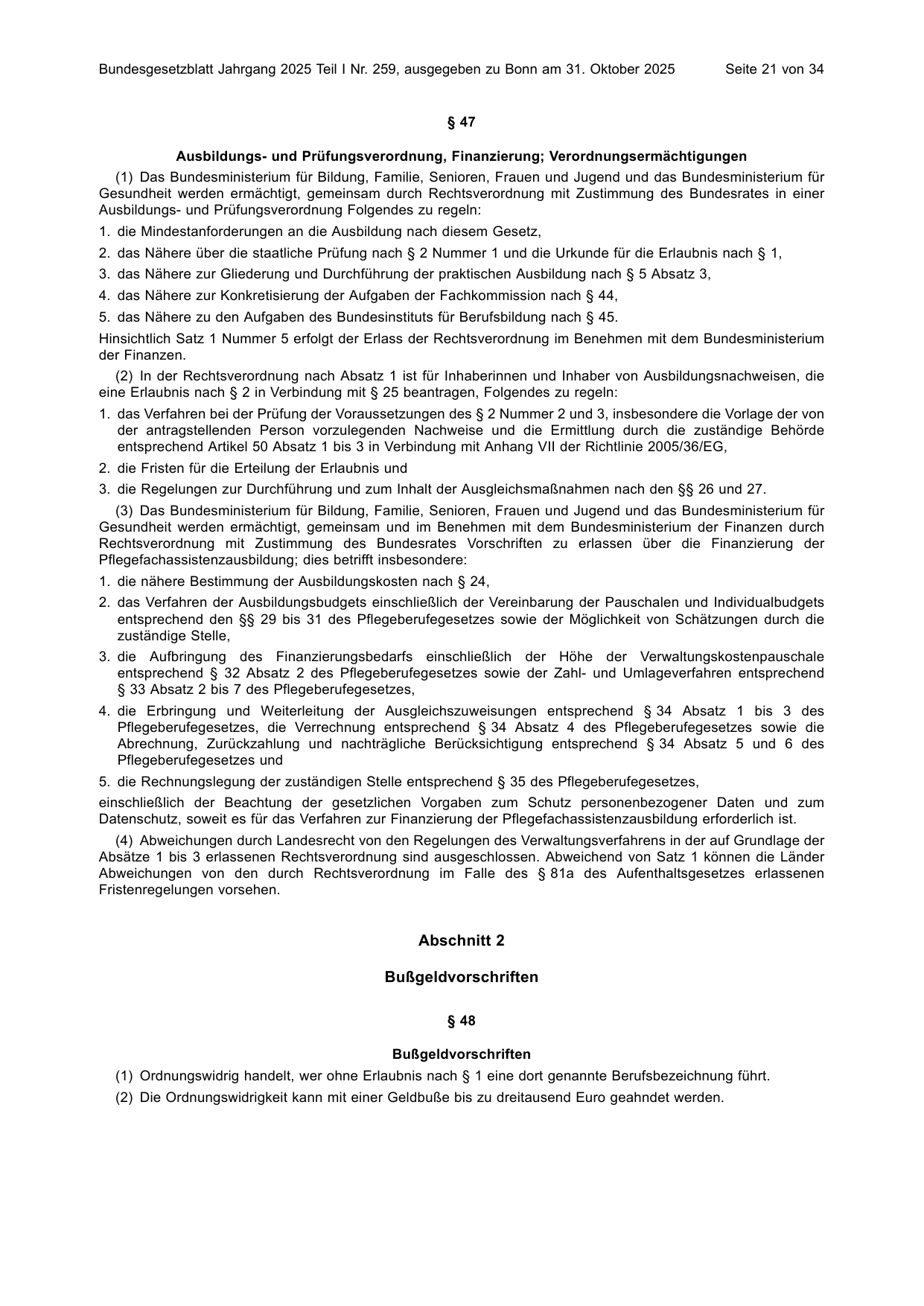 BGBl. 2025, Seite 21 — Originalseite als Abbildung