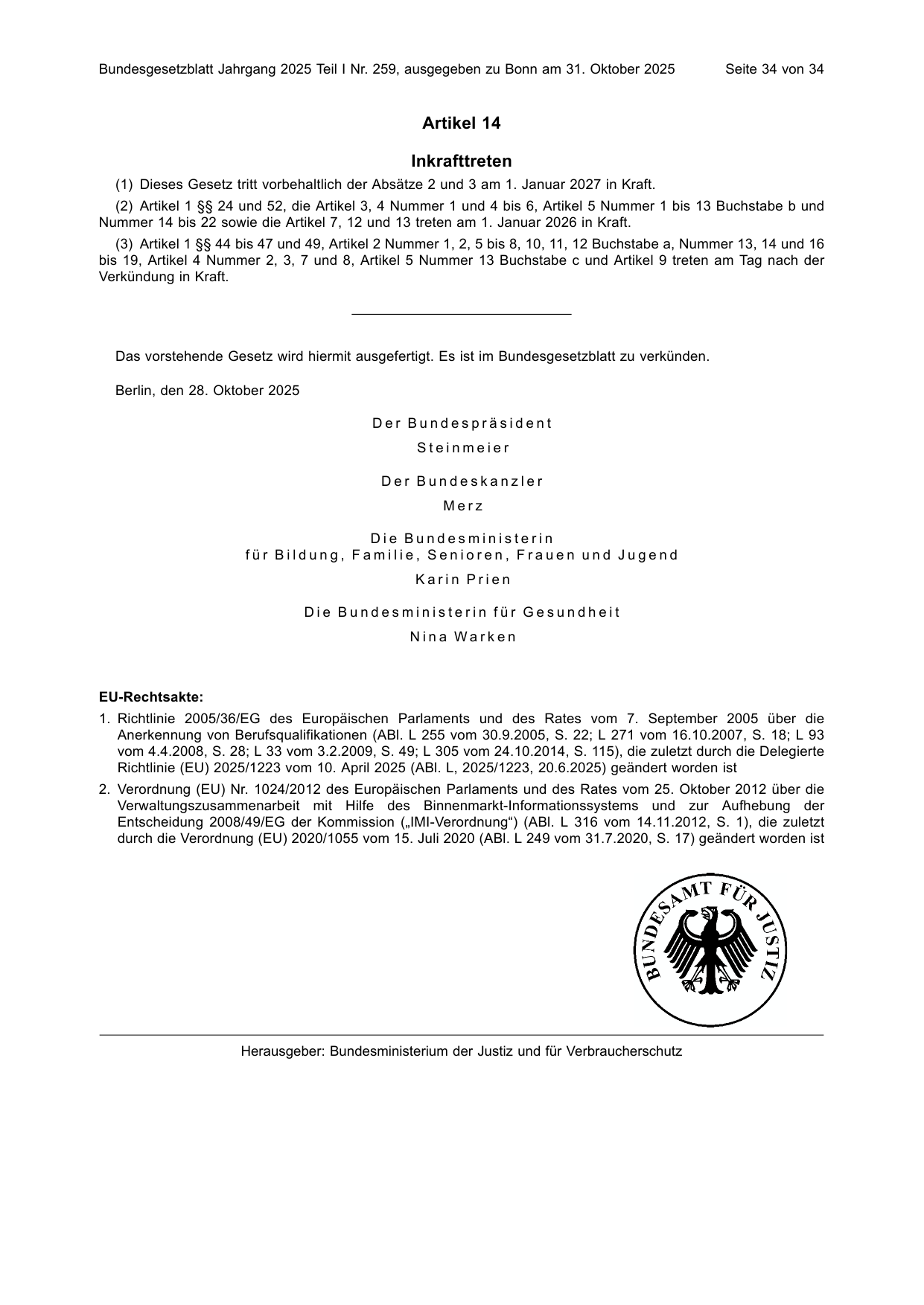 BGBl. 2025, Seite 34 — Originalseite als Abbildung