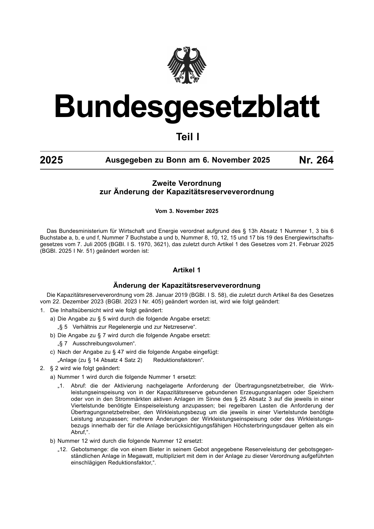 BGBl. 2025, Seite 1 — Originalseite als Abbildung