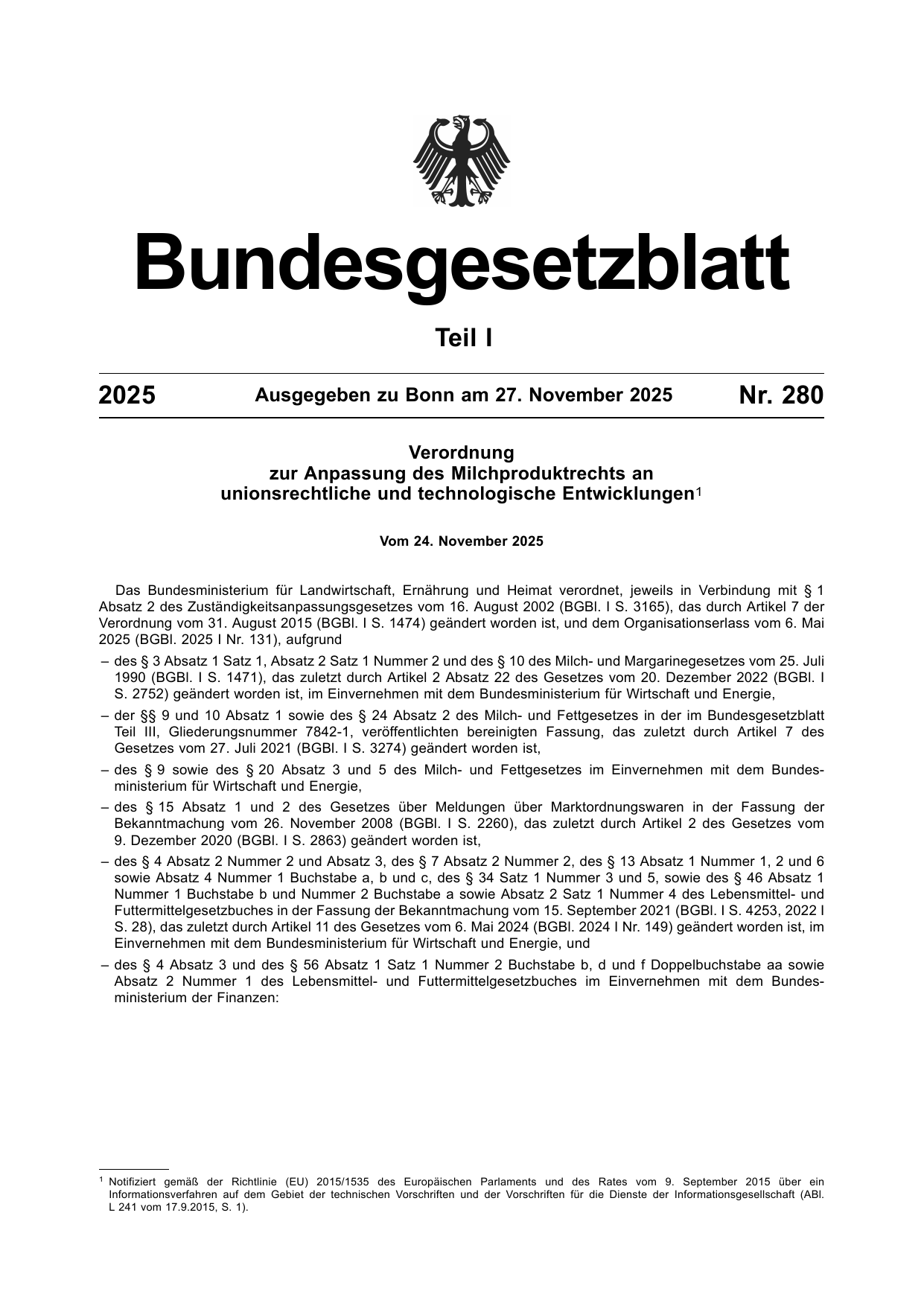 BGBl. 2025, Seite 1 — Originalseite als Abbildung
