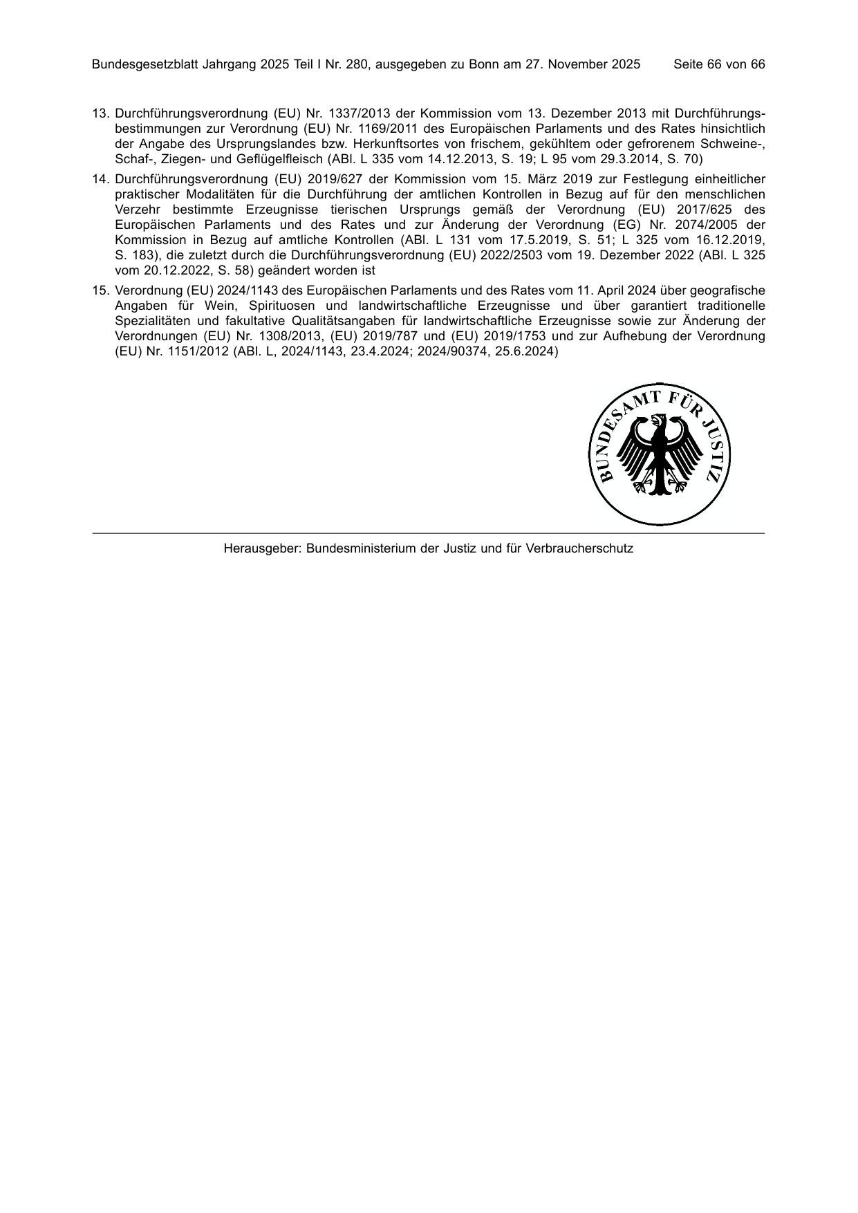 BGBl. 2025, Seite 66 — Originalseite als Abbildung
