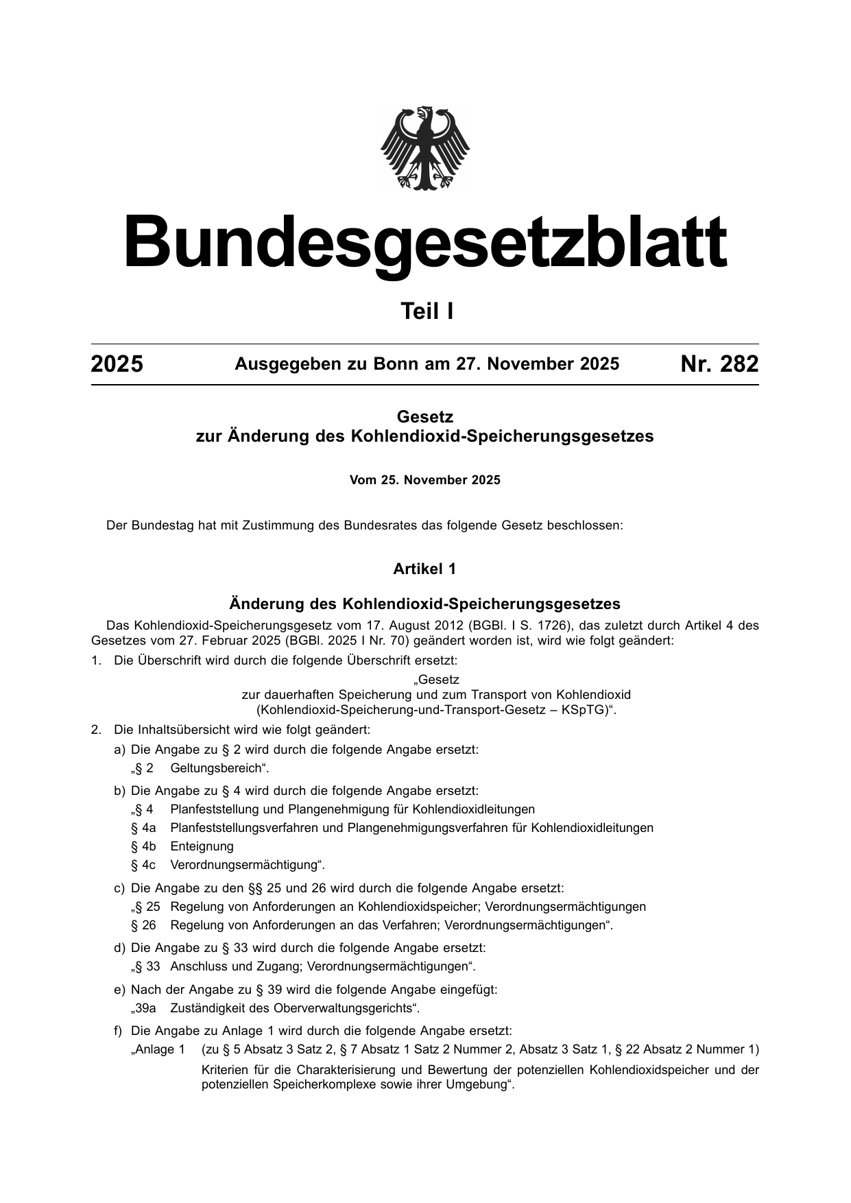 BGBl. 2025, Seite 1 — Originalseite als Abbildung