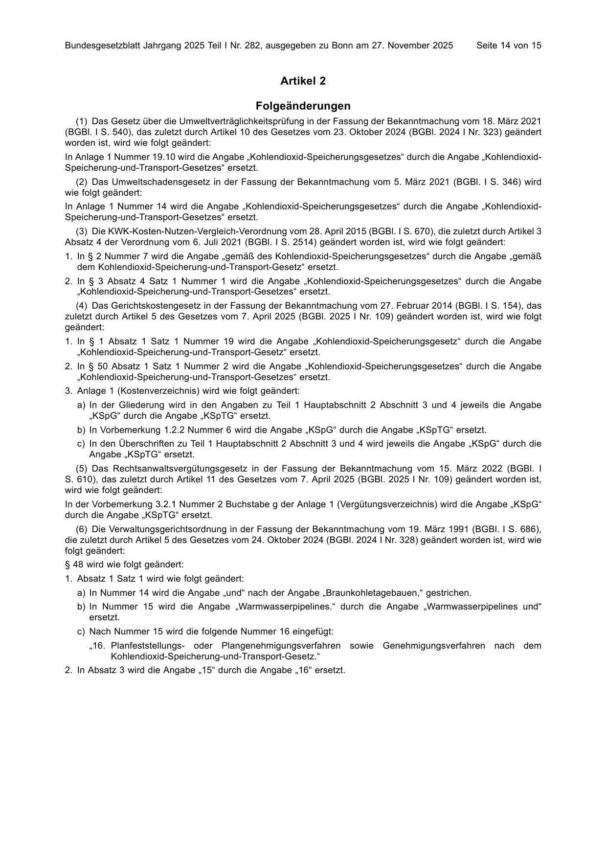 BGBl. 2025, Seite 14 — Originalseite als Abbildung
