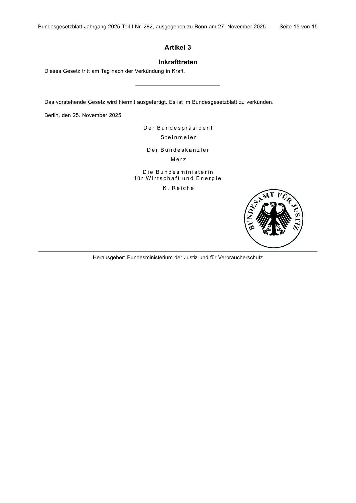 BGBl. 2025, Seite 15 — Originalseite als Abbildung