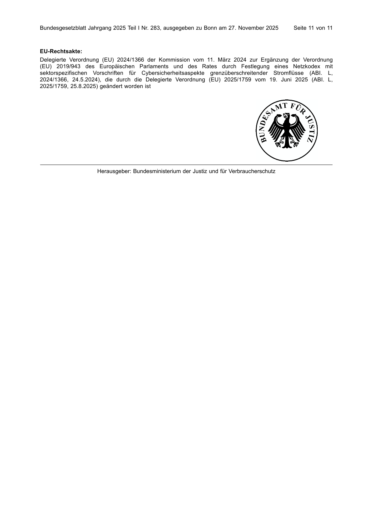 BGBl. 2025, Seite 11 — Originalseite als Abbildung