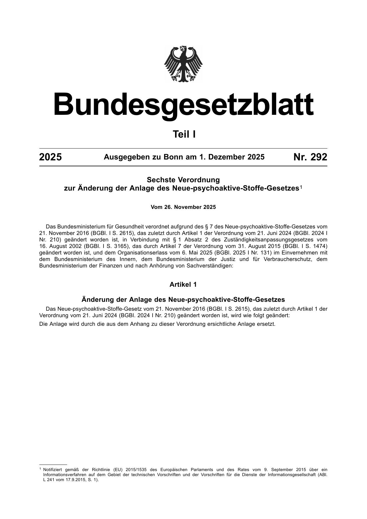 BGBl. 2025, Seite 1 — Originalseite als Abbildung