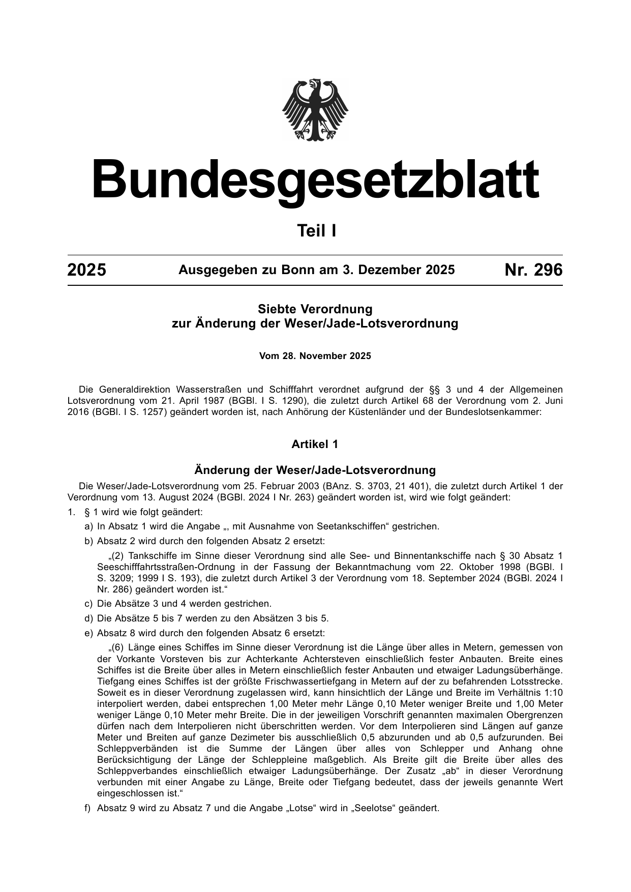BGBl. 2025, Seite 1 — Originalseite als Abbildung