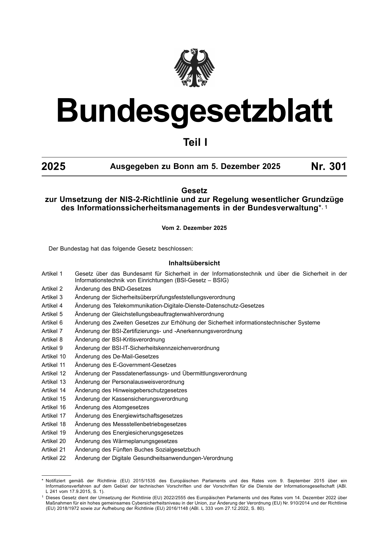 BGBl. 2025, Seite 1 — Originalseite als Abbildung