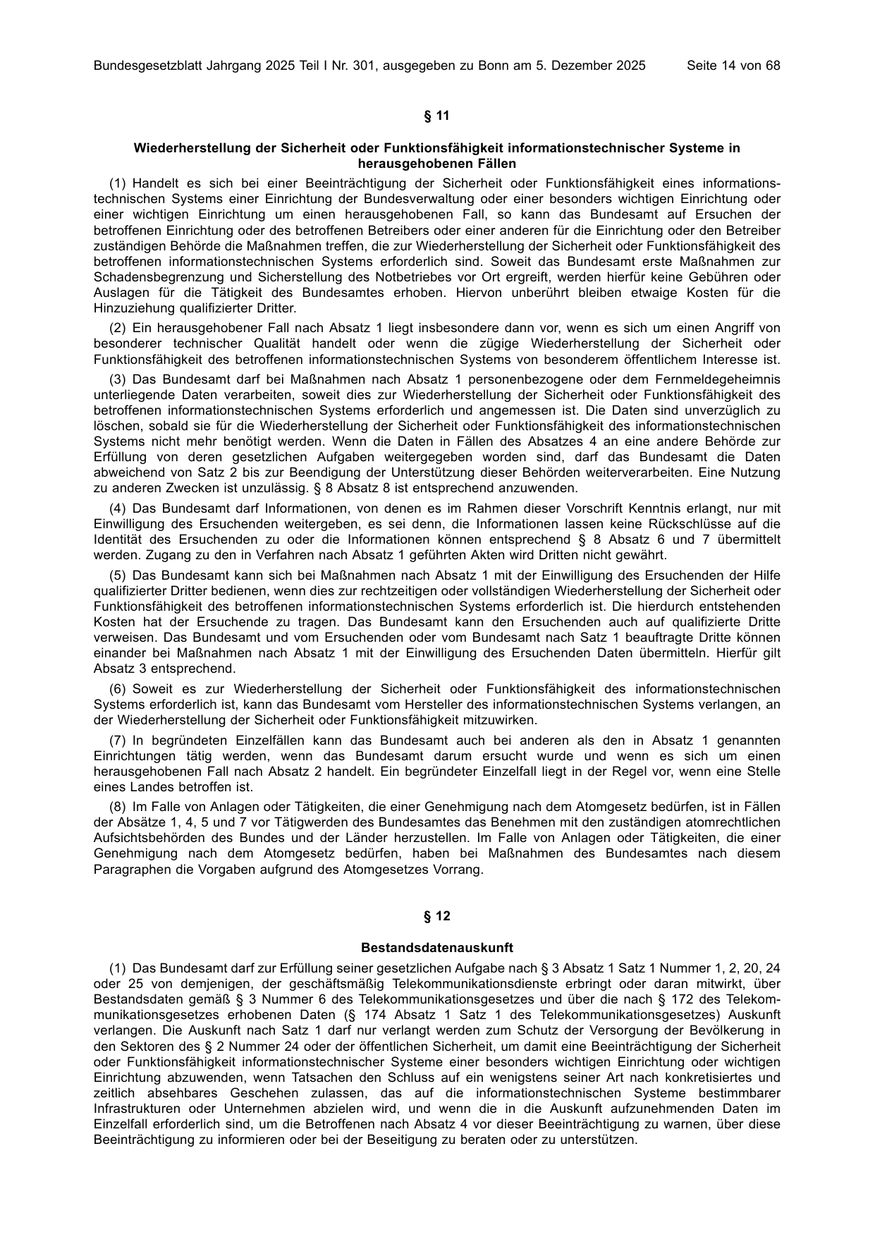 BGBl. 2025, Seite 14 — Originalseite als Abbildung