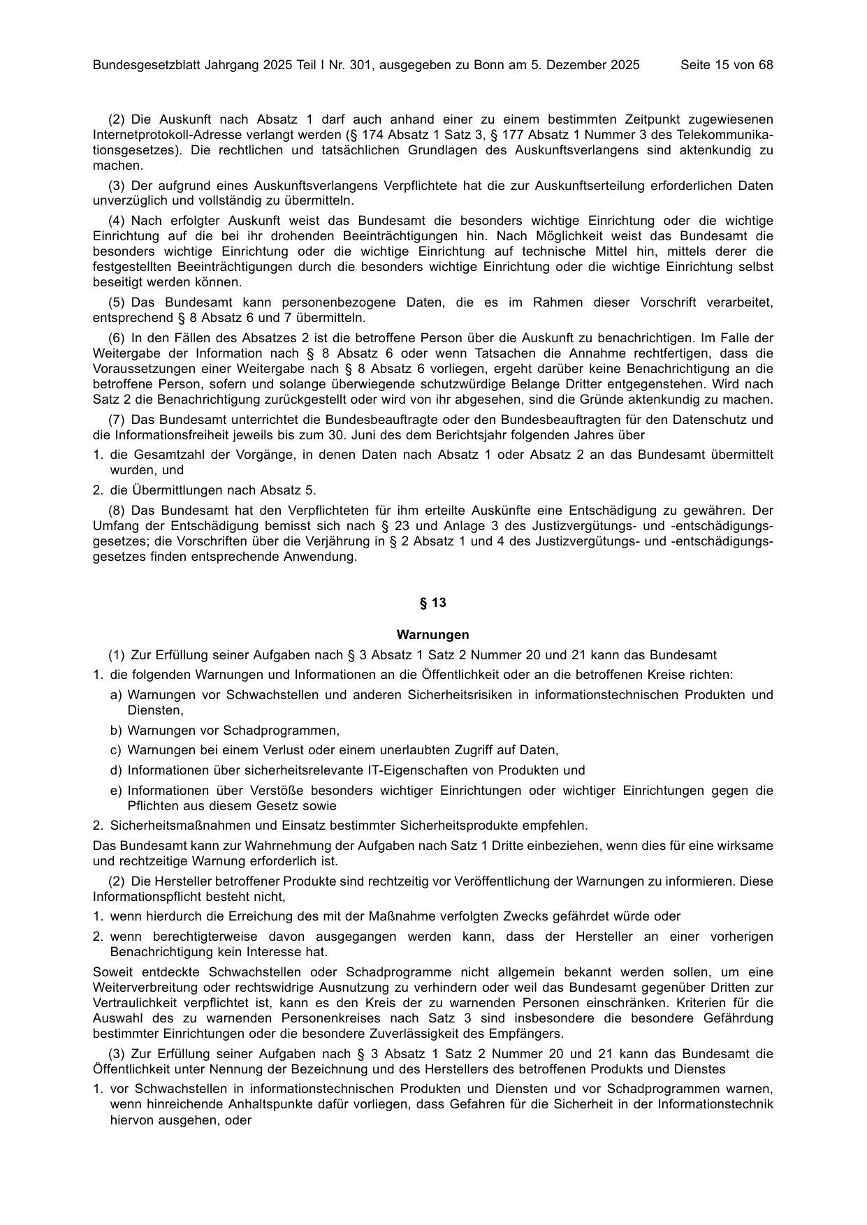 BGBl. 2025, Seite 15 — Originalseite als Abbildung