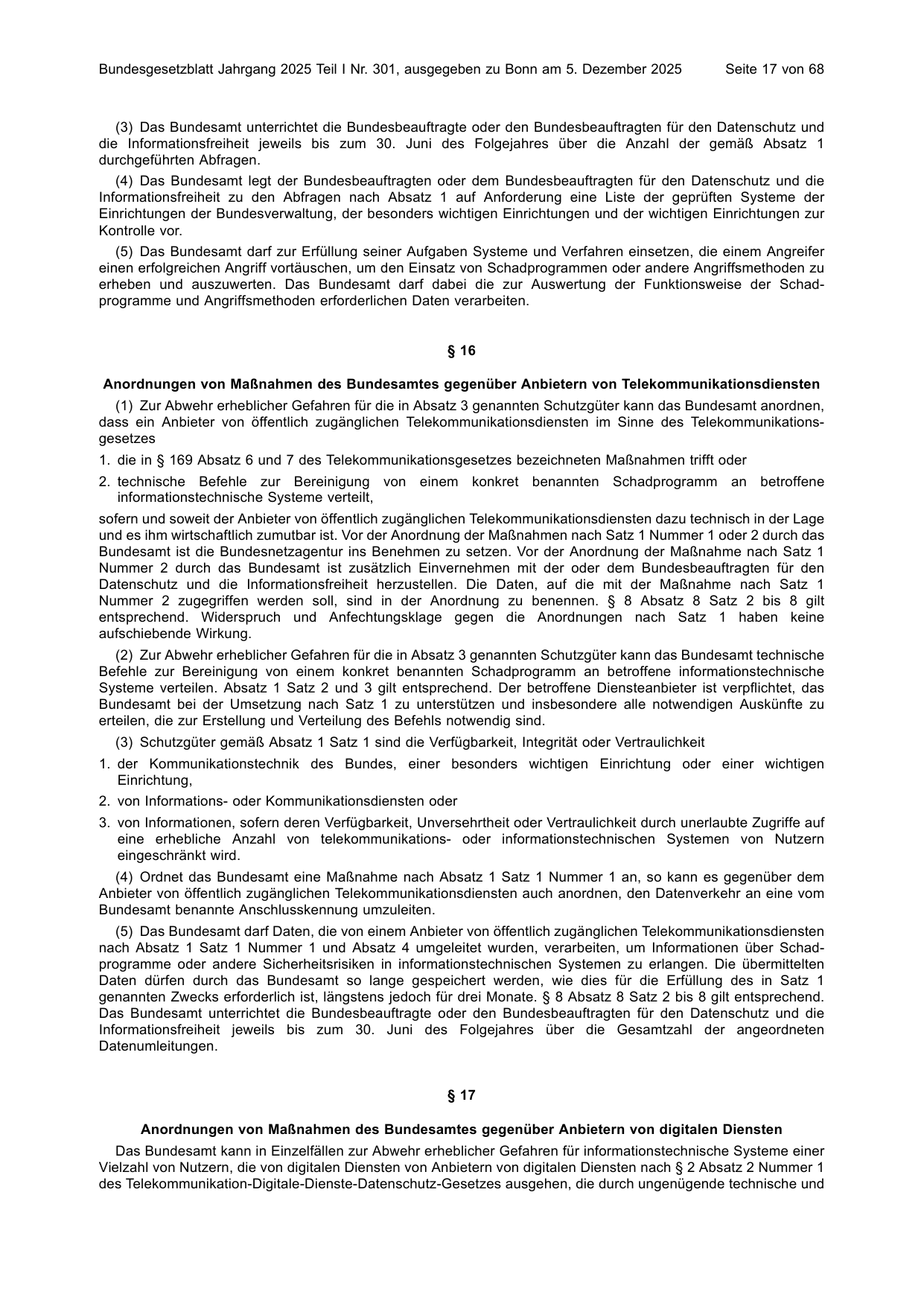 BGBl. 2025, Seite 17 — Originalseite als Abbildung