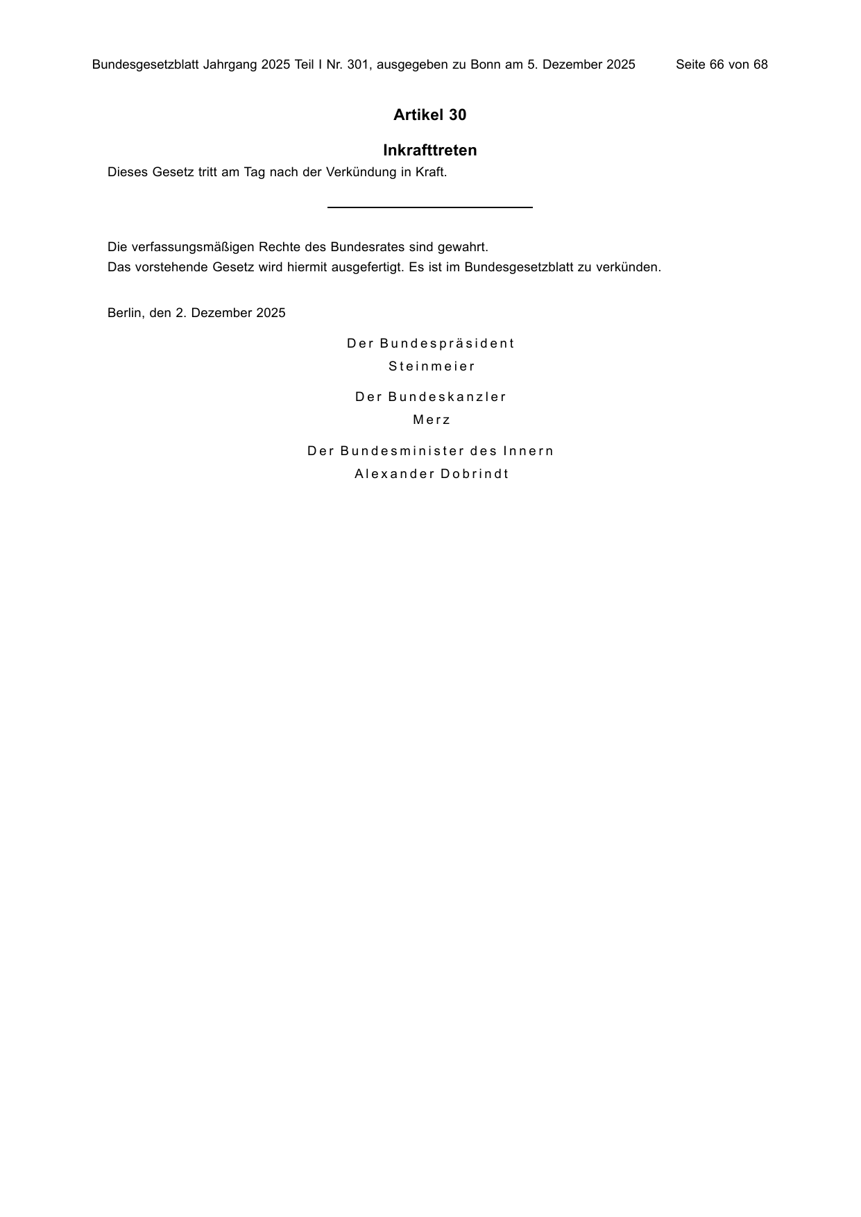 BGBl. 2025, Seite 66 — Originalseite als Abbildung