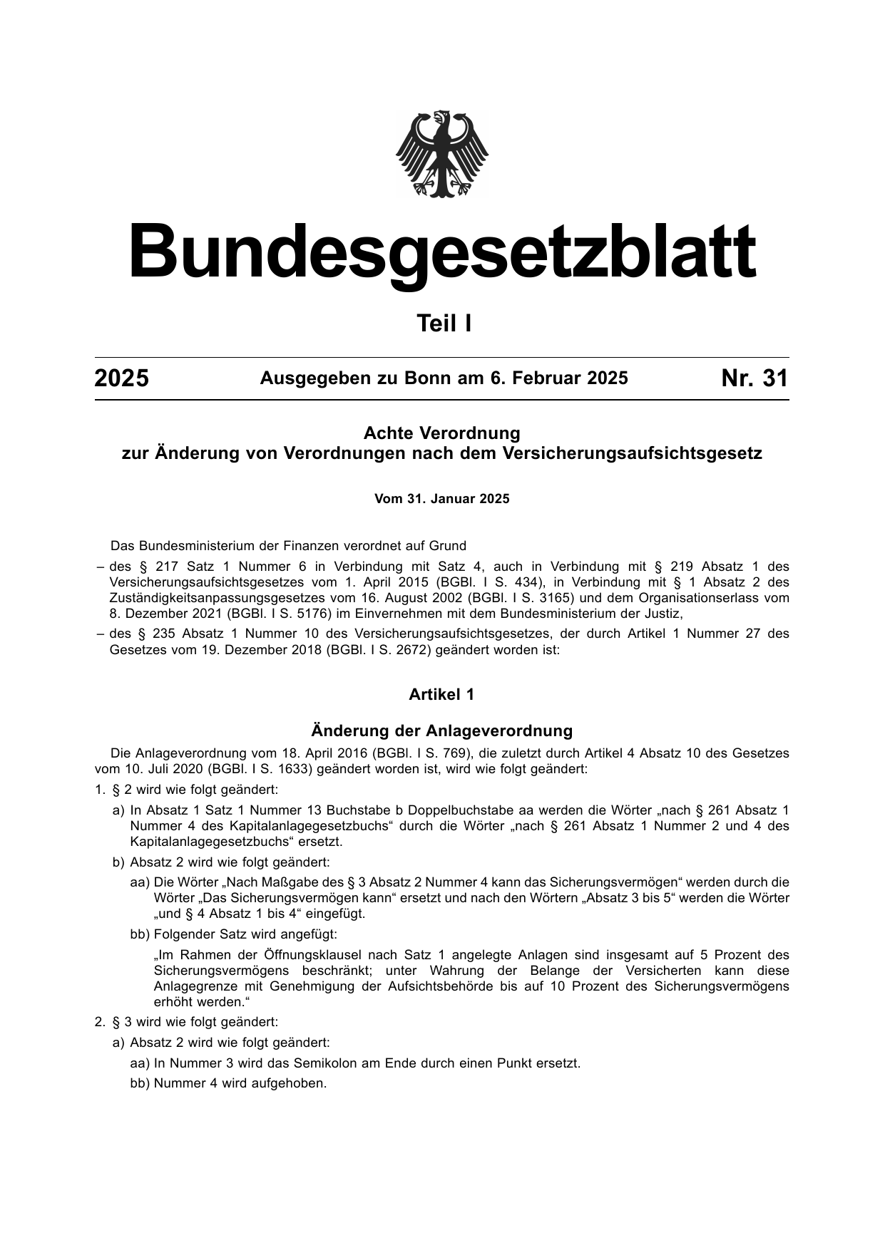 BGBl. 2025, Seite 1 — Originalseite als Abbildung