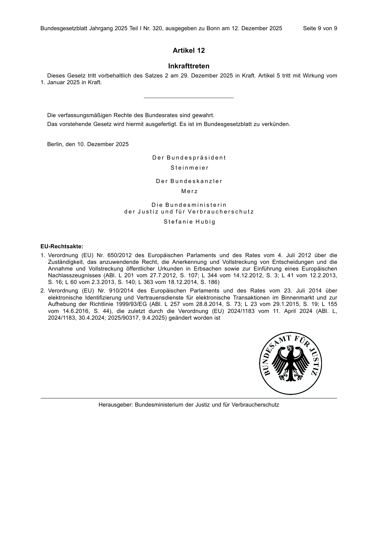 BGBl. 2025, Seite 9 — Originalseite als Abbildung