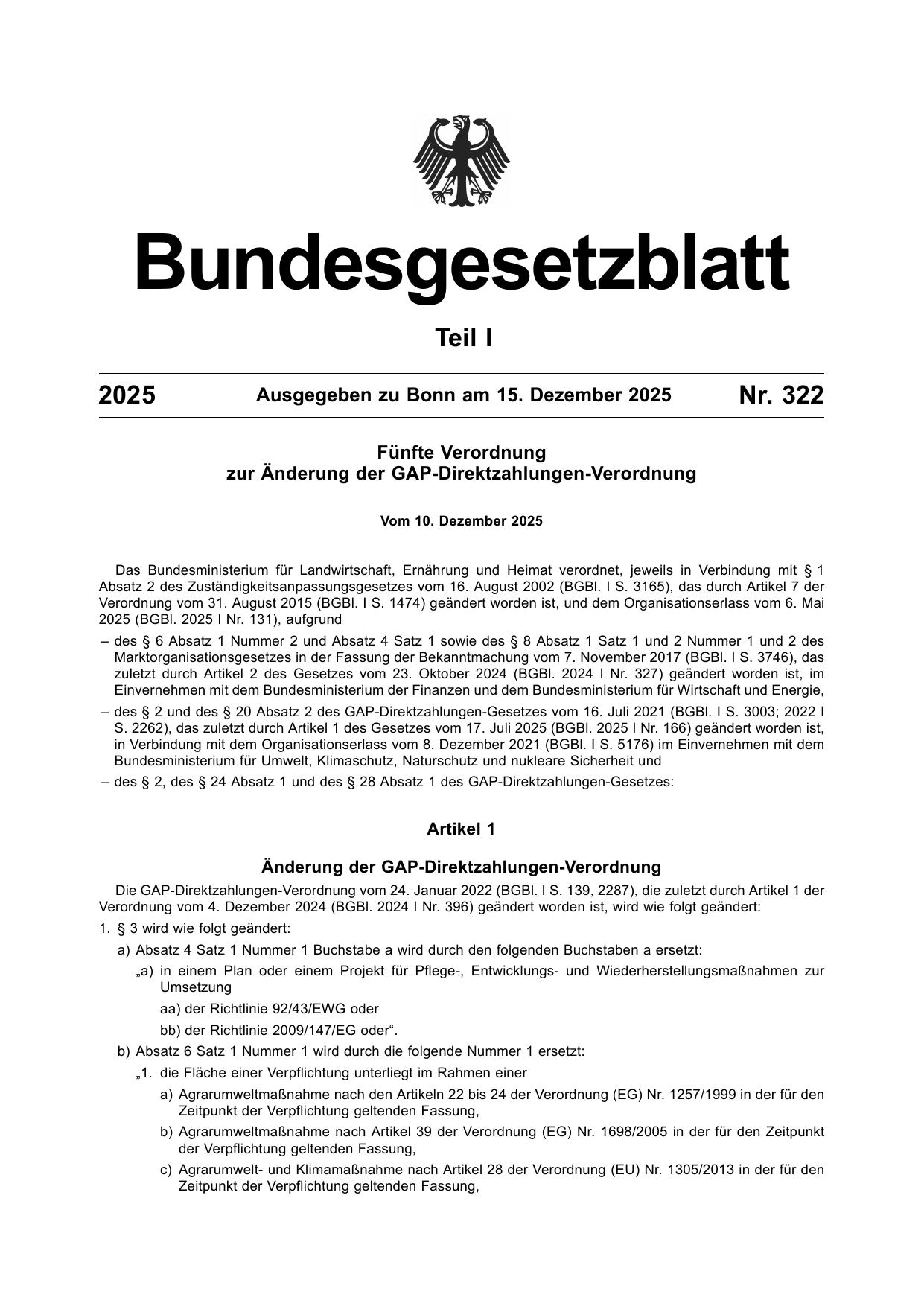 BGBl. 2025, Seite 1 — Originalseite als Abbildung