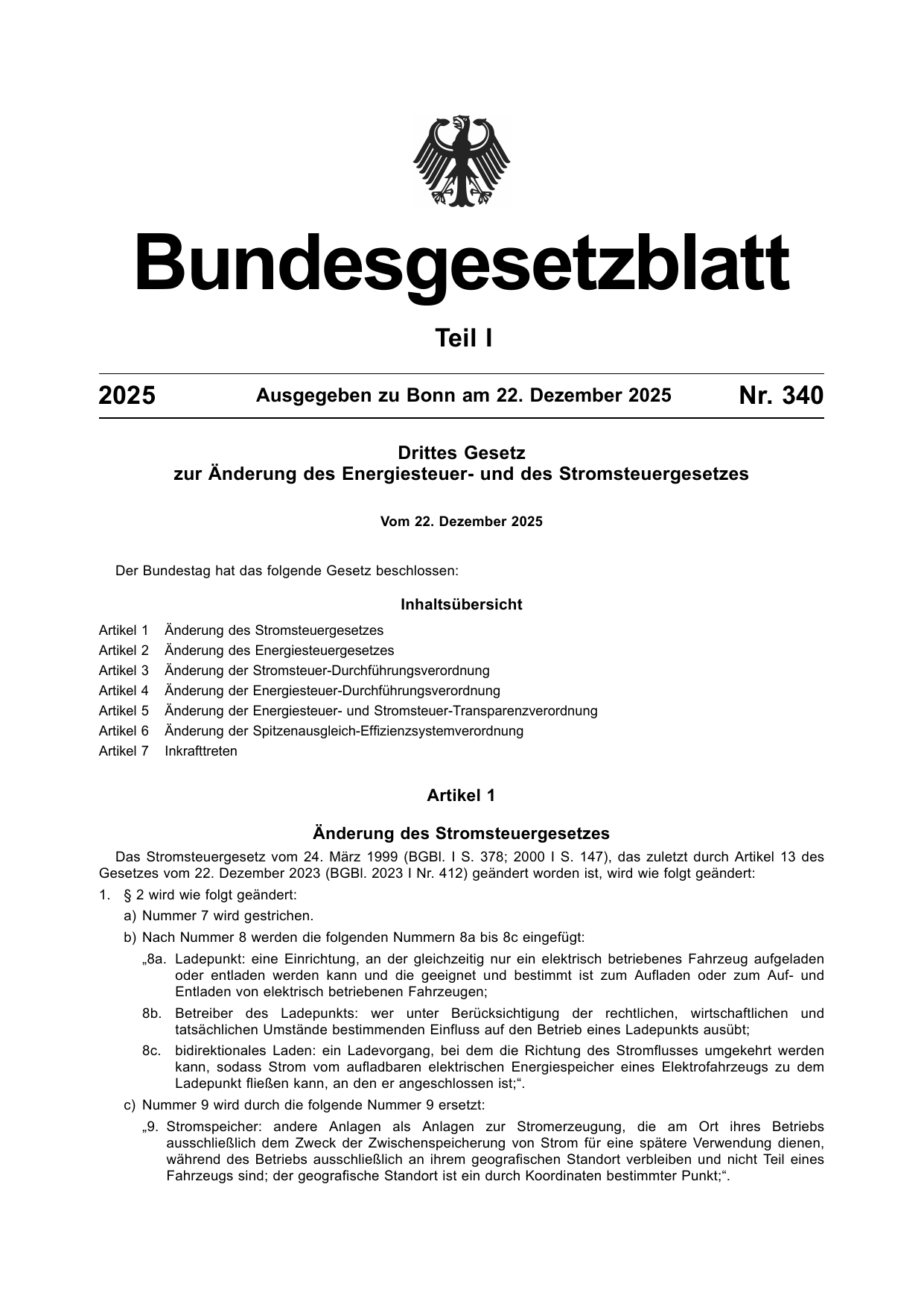 BGBl. 2025, Seite 1 — Originalseite als Abbildung